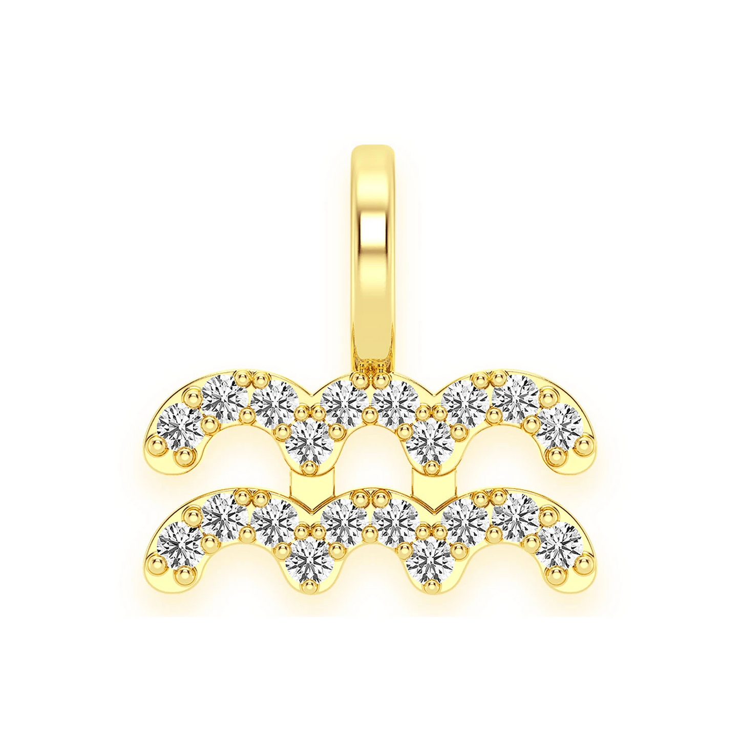 Astrology Zodiac Diamond Pendant in 14K yellow gold, Aquarius design, front view