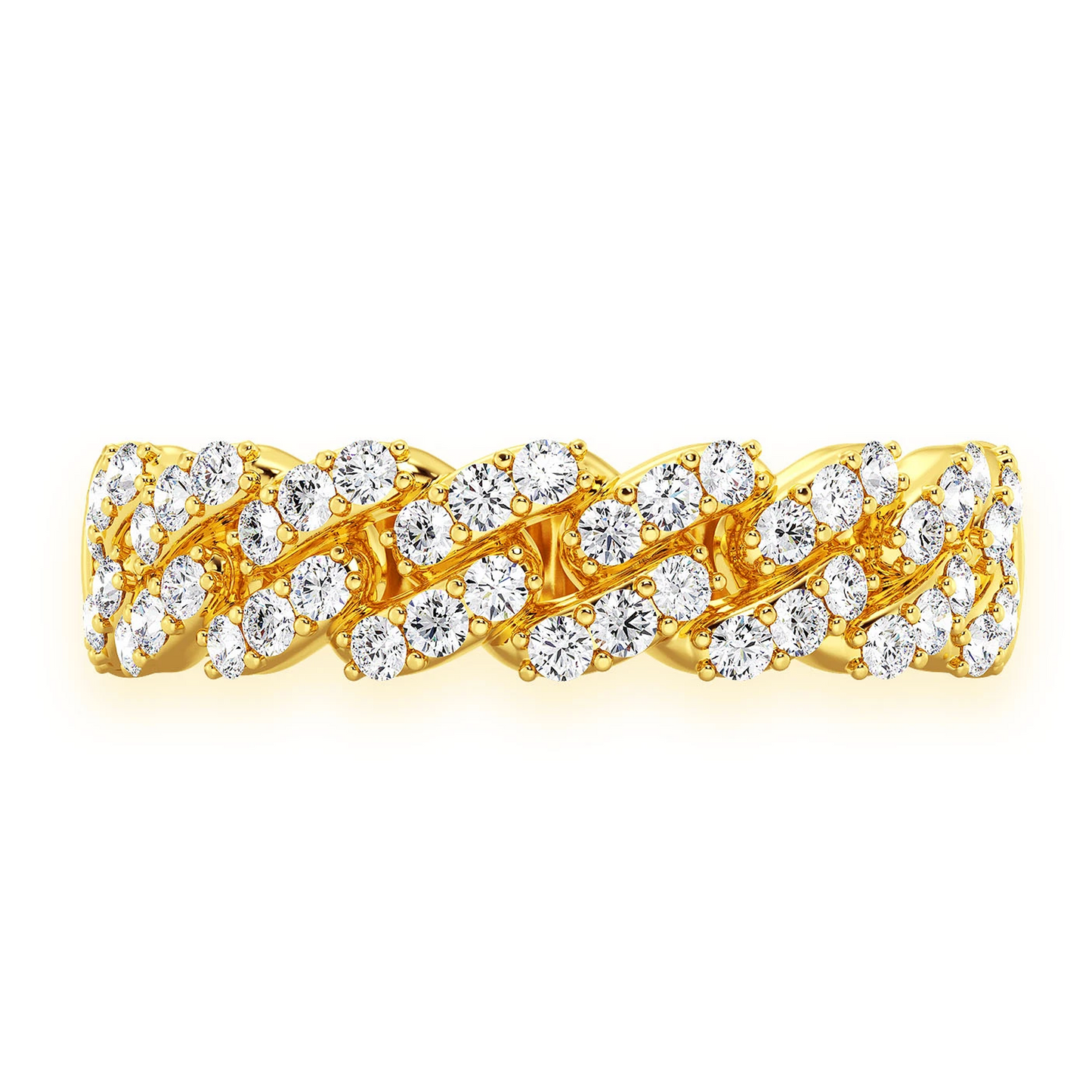 Iced Out Cuban Ring in 14K yellow gold, 7.5mm | 0.55ctw, front view