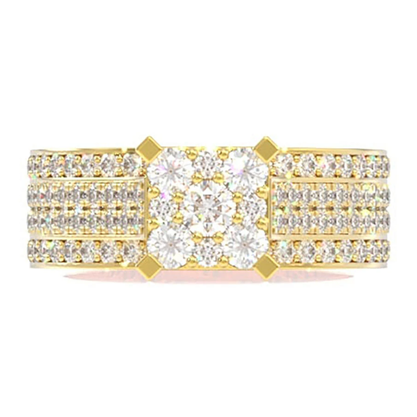 Round Cluster Halo Engagement Ring in 14K yellow gold, front view