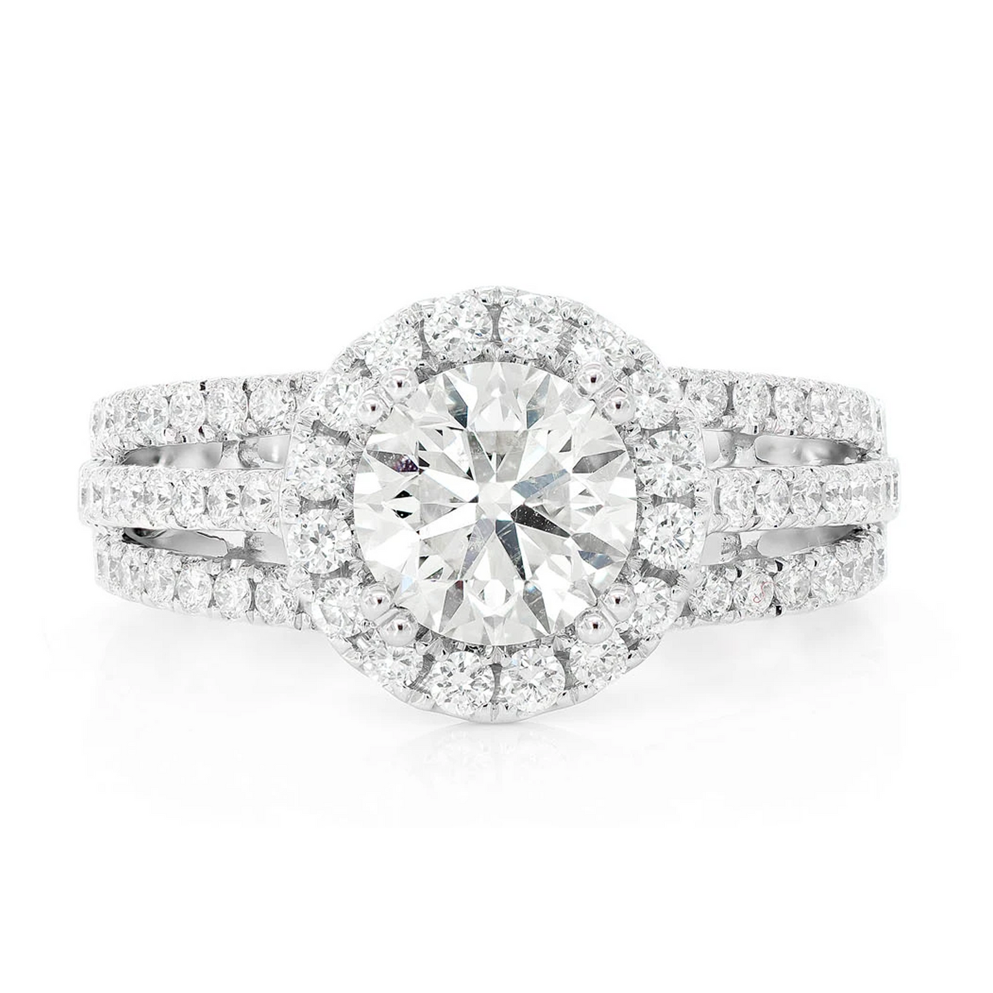Cathedral Round Halo Ring in 14K white gold, front view