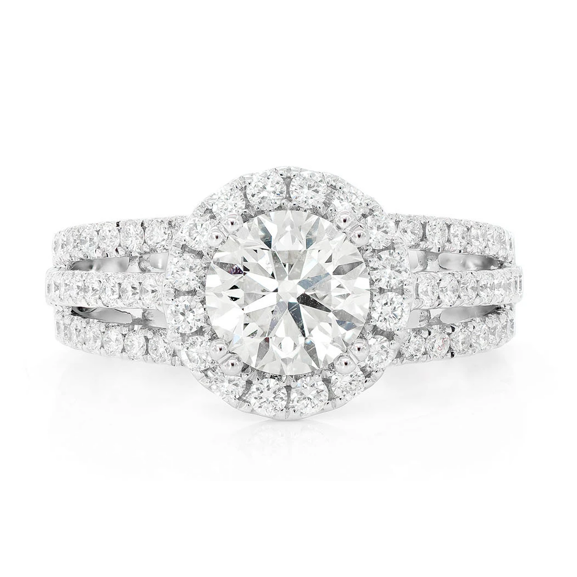 Cathedral Round Halo Ring in 14K white gold, front view