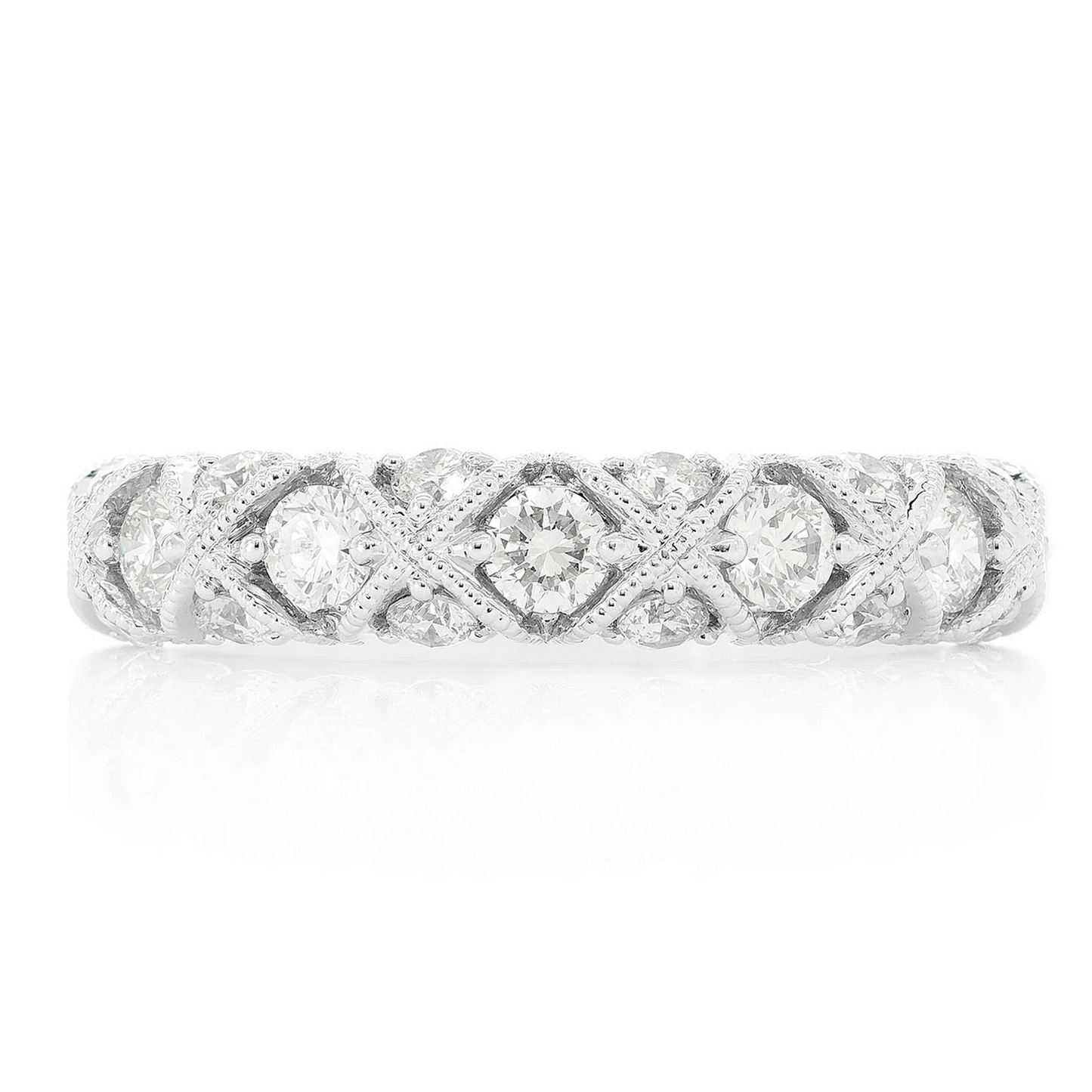 Criss Cross Milgrain Ring in 14K white gold, front view