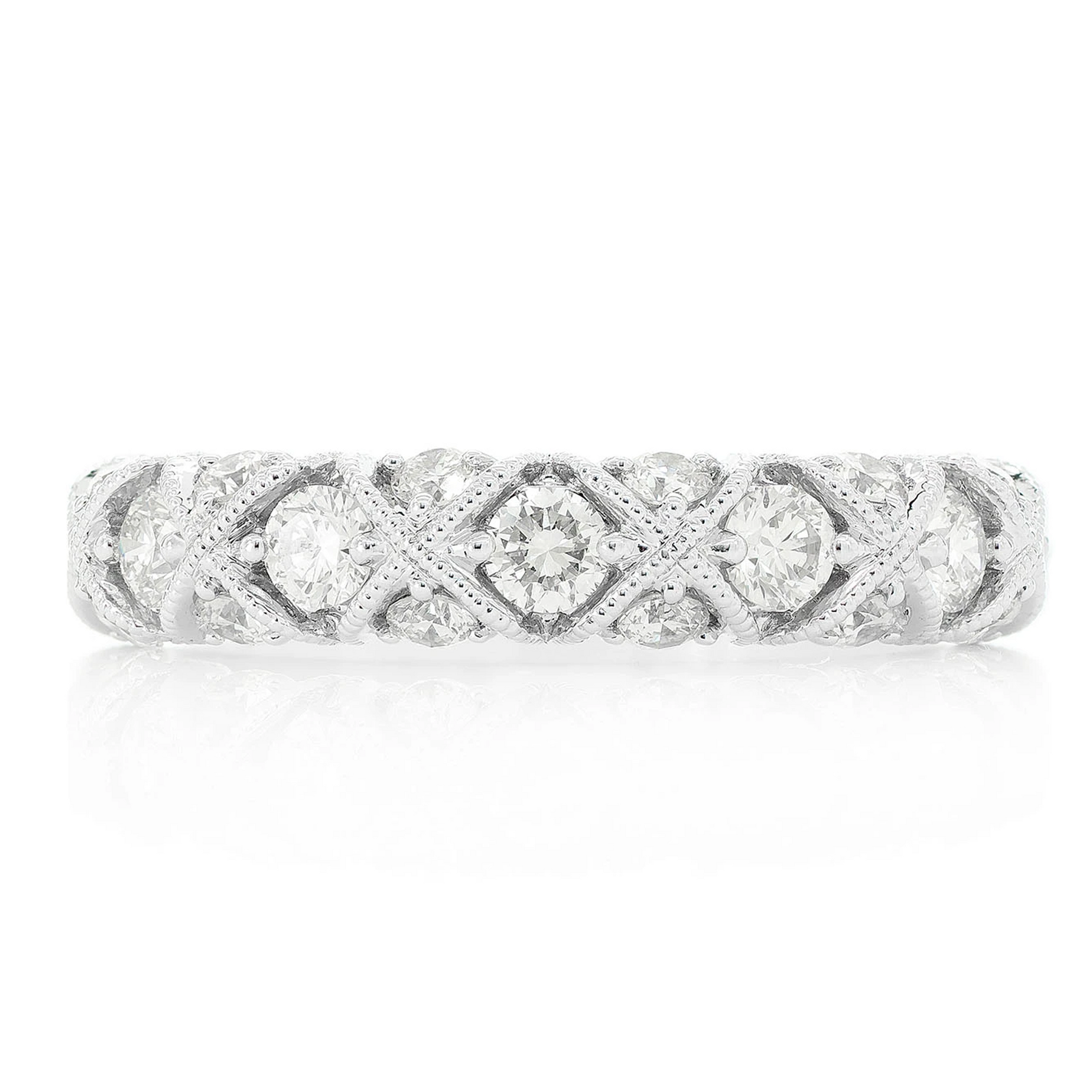 Criss Cross Milgrain Ring in 14K white gold, front view