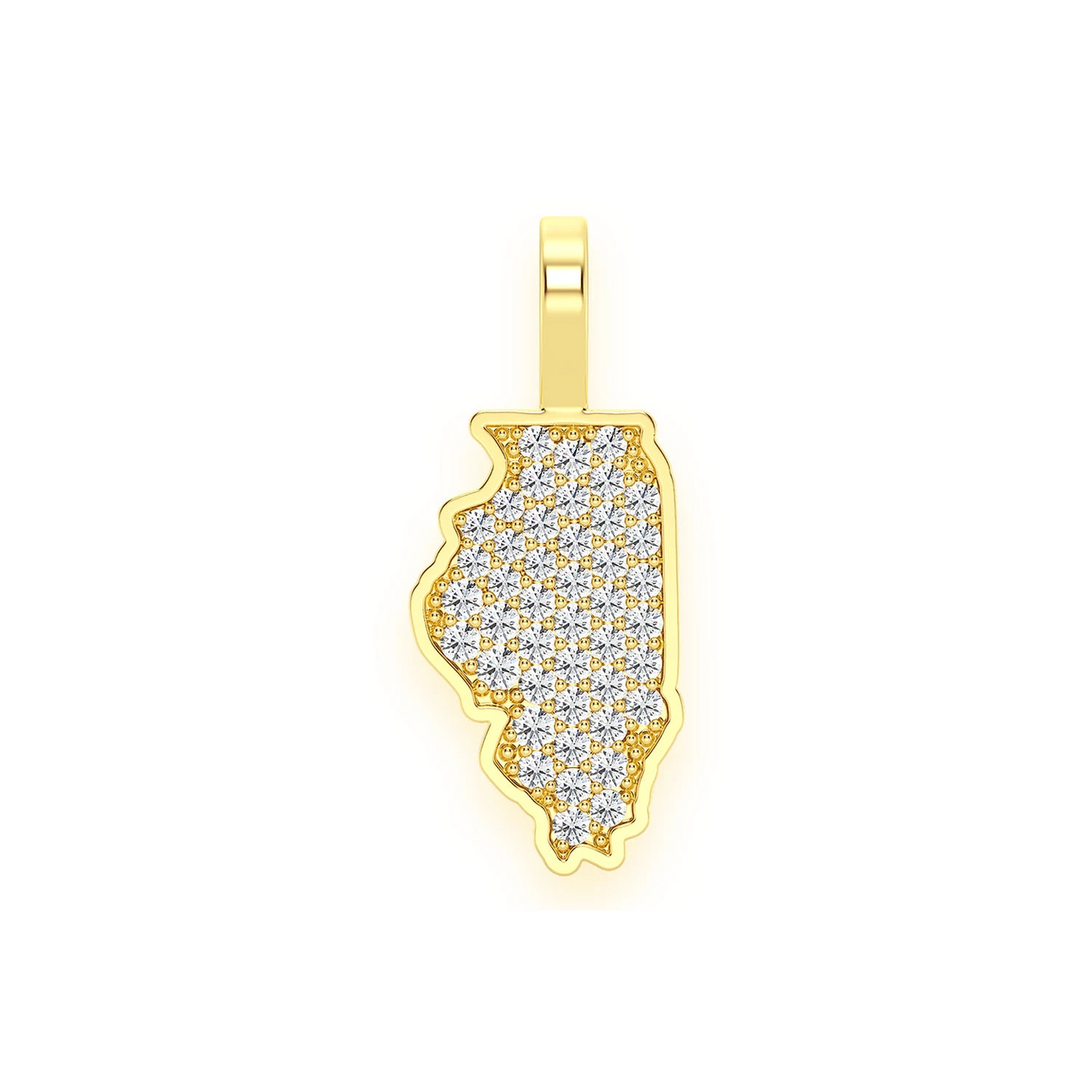 US State Diamond Pendant in 14K yellow gold, Illinois design, front view