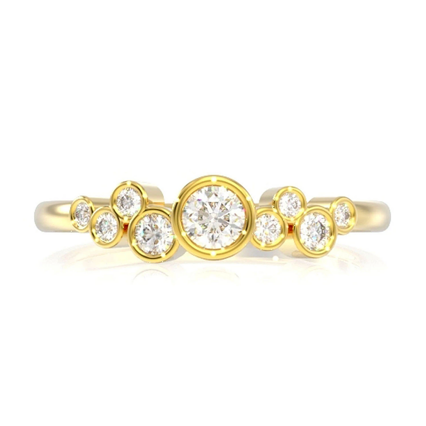 Nine Stone Graduated Bezel Diamond Ring in 14K yellow gold, front view