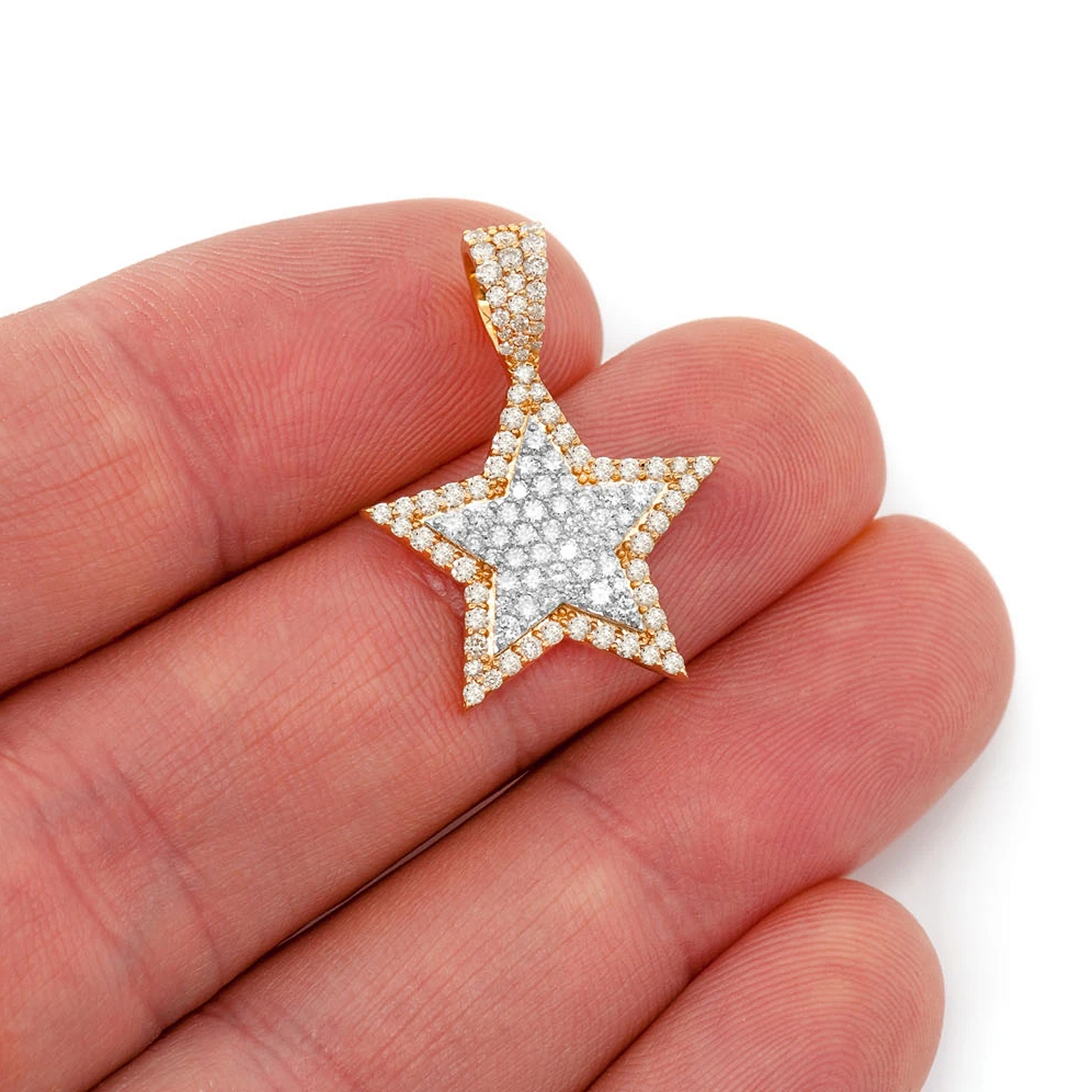 Double Layer Star Pendant in two-tone 14k gold, angled view