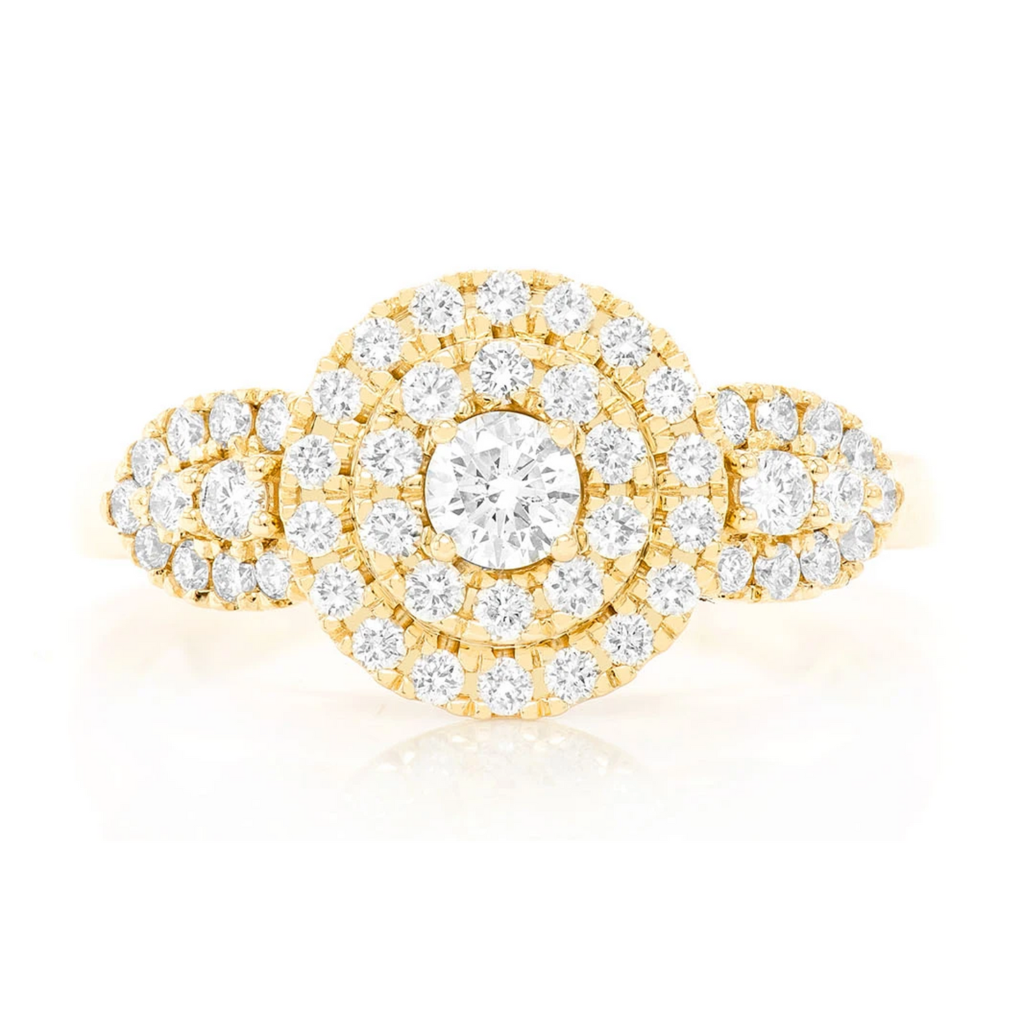 Two Tier Round Cluster Diamond Ring in 14K yellow gold, front view