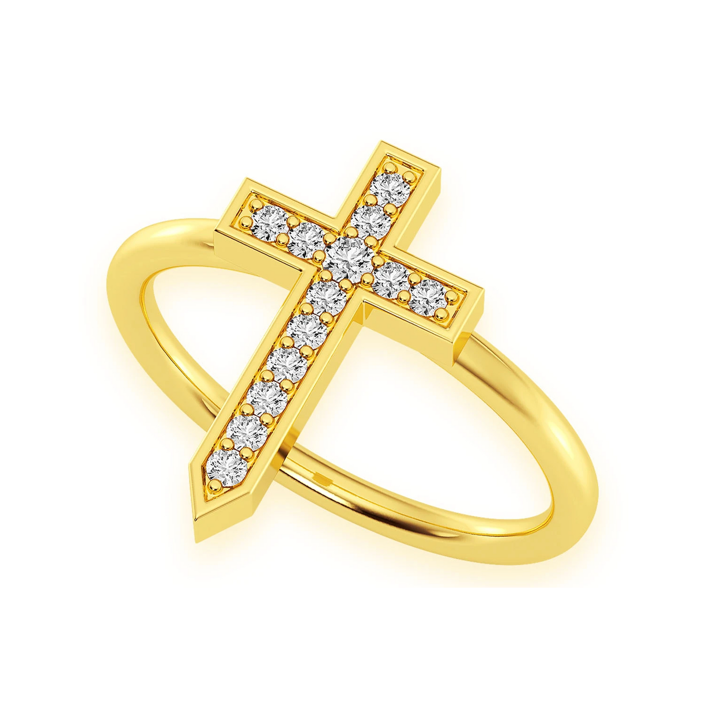 Cross Point Diamond Ring in 14K yellow gold, angled view