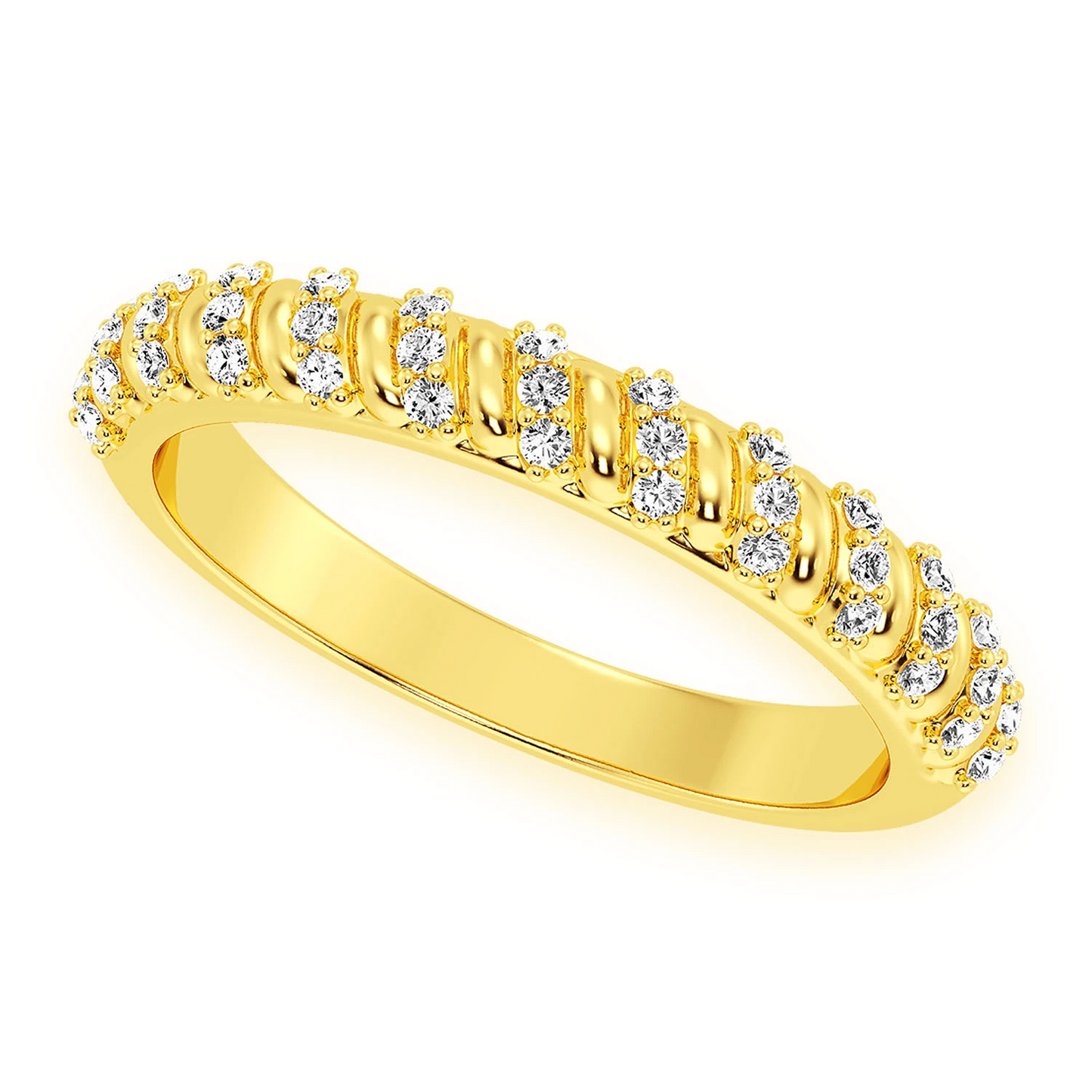 Solid Rope Ring in 14K yellow gold, angled view