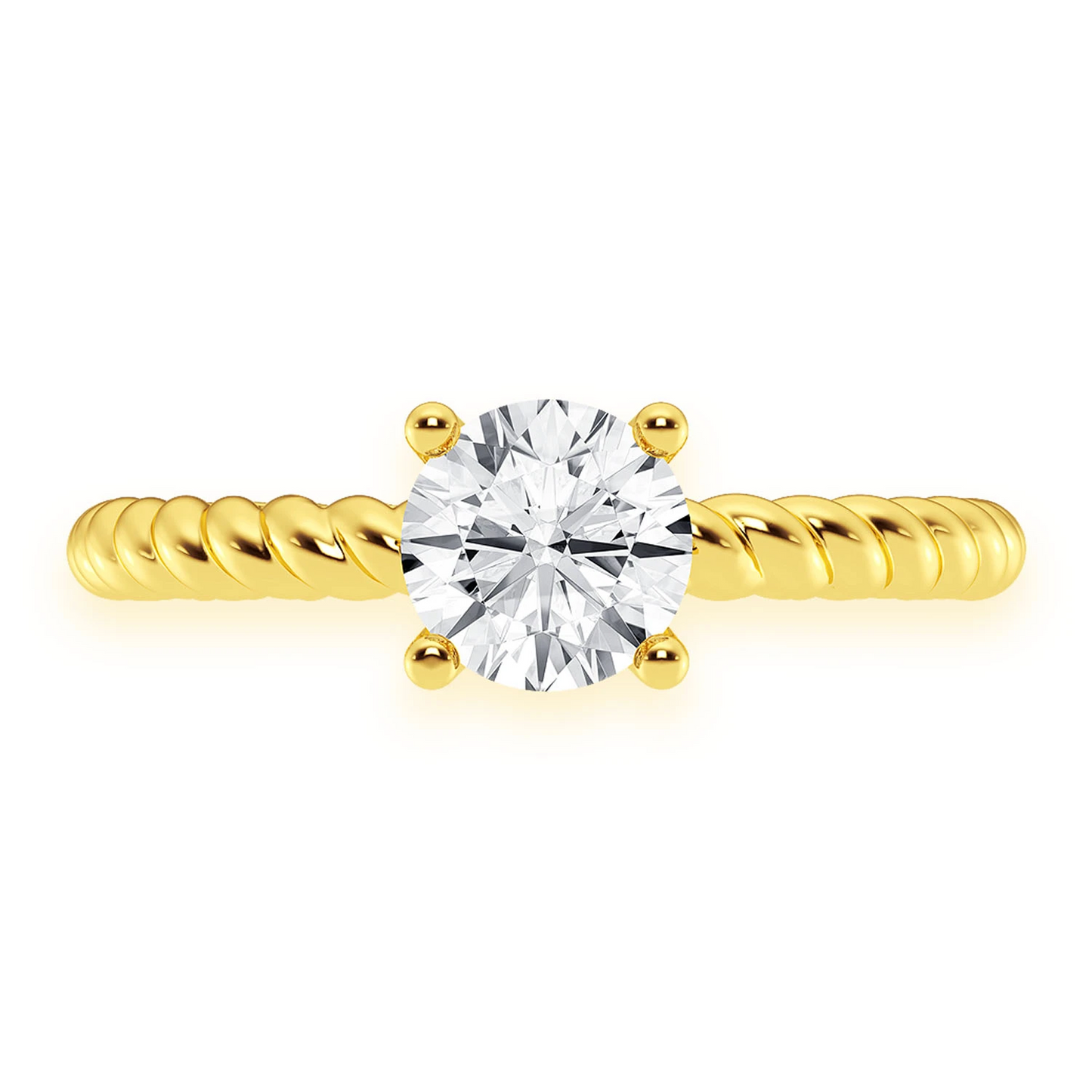 Classic Twist Band Solitaire Diamond Ring in 14K yellow gold, front view
