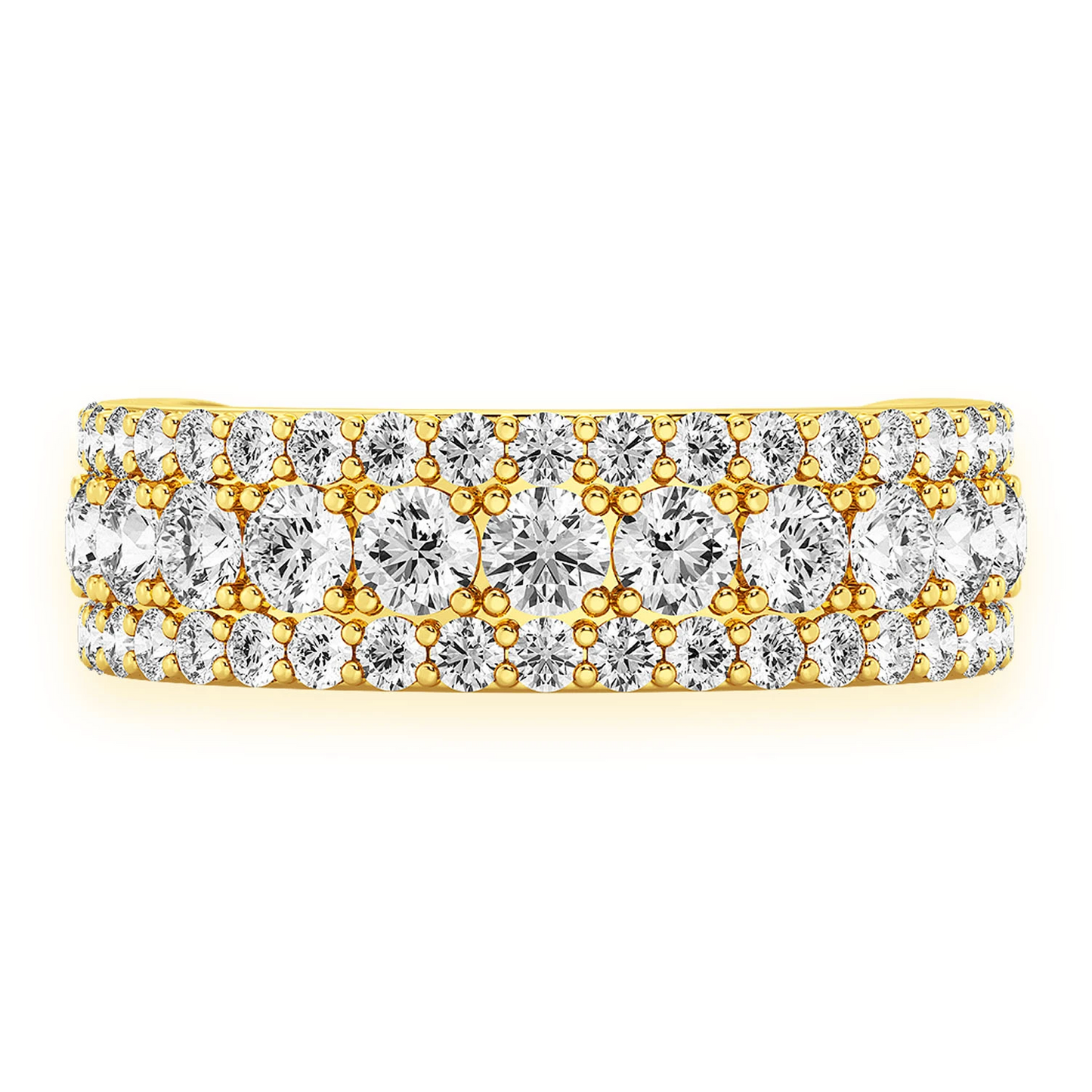 Three Row Flat Band Ring in 14K yellow gold, front view