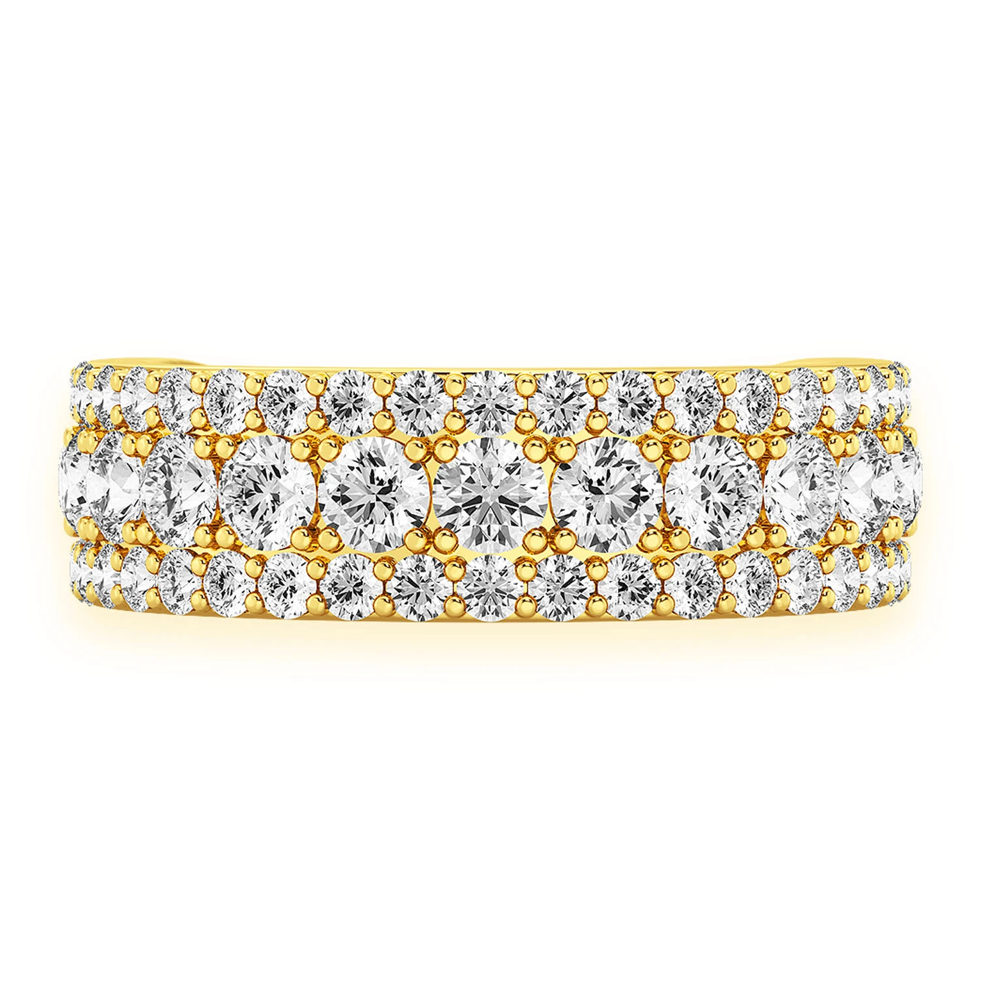 Three Row Flat Band Ring in 14K yellow gold, front view