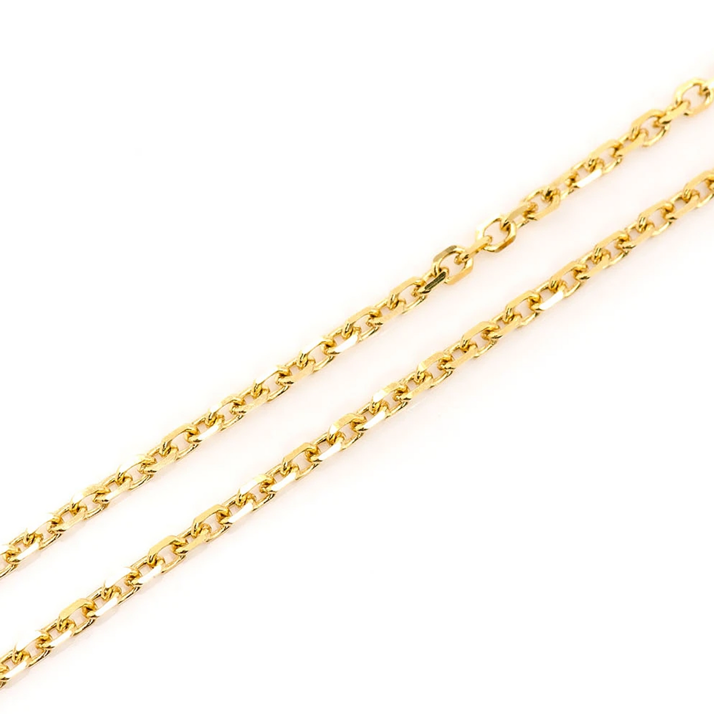 Rolo Gold Chain in 14K yellow gold, 1mm width, angled view