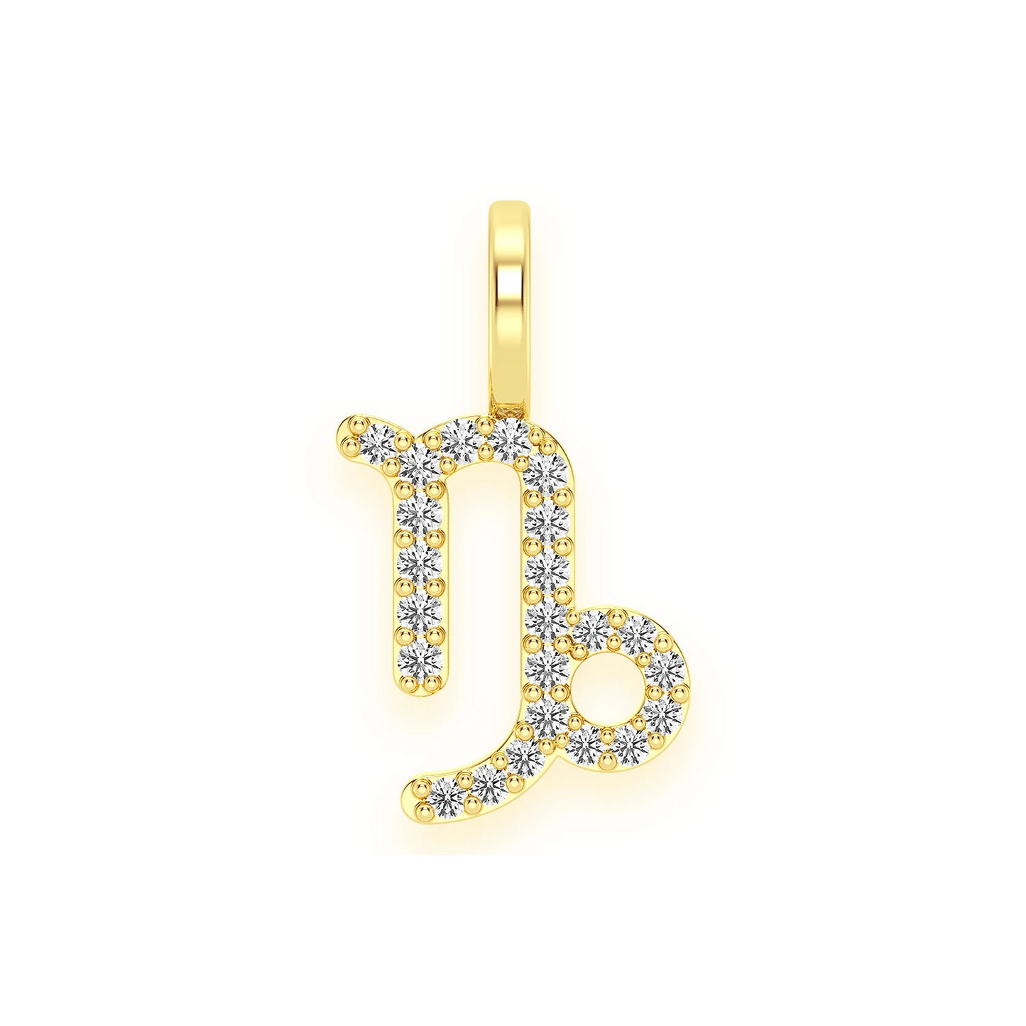 Astrology Zodiac Diamond Pendant in 14K yellow gold, Capricorn design, front view