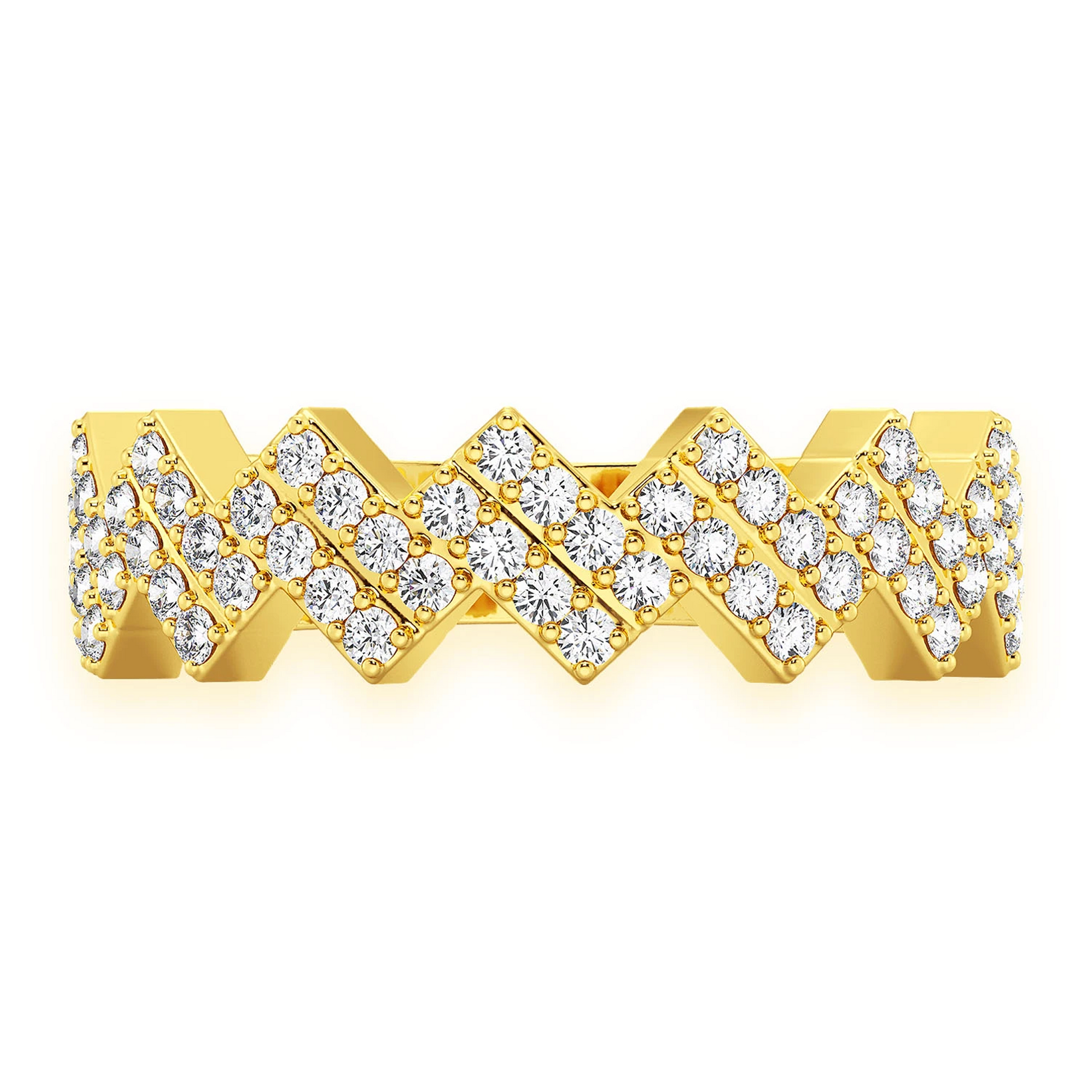Zig Zag Diamond Ring in 14K yellow gold, front view
