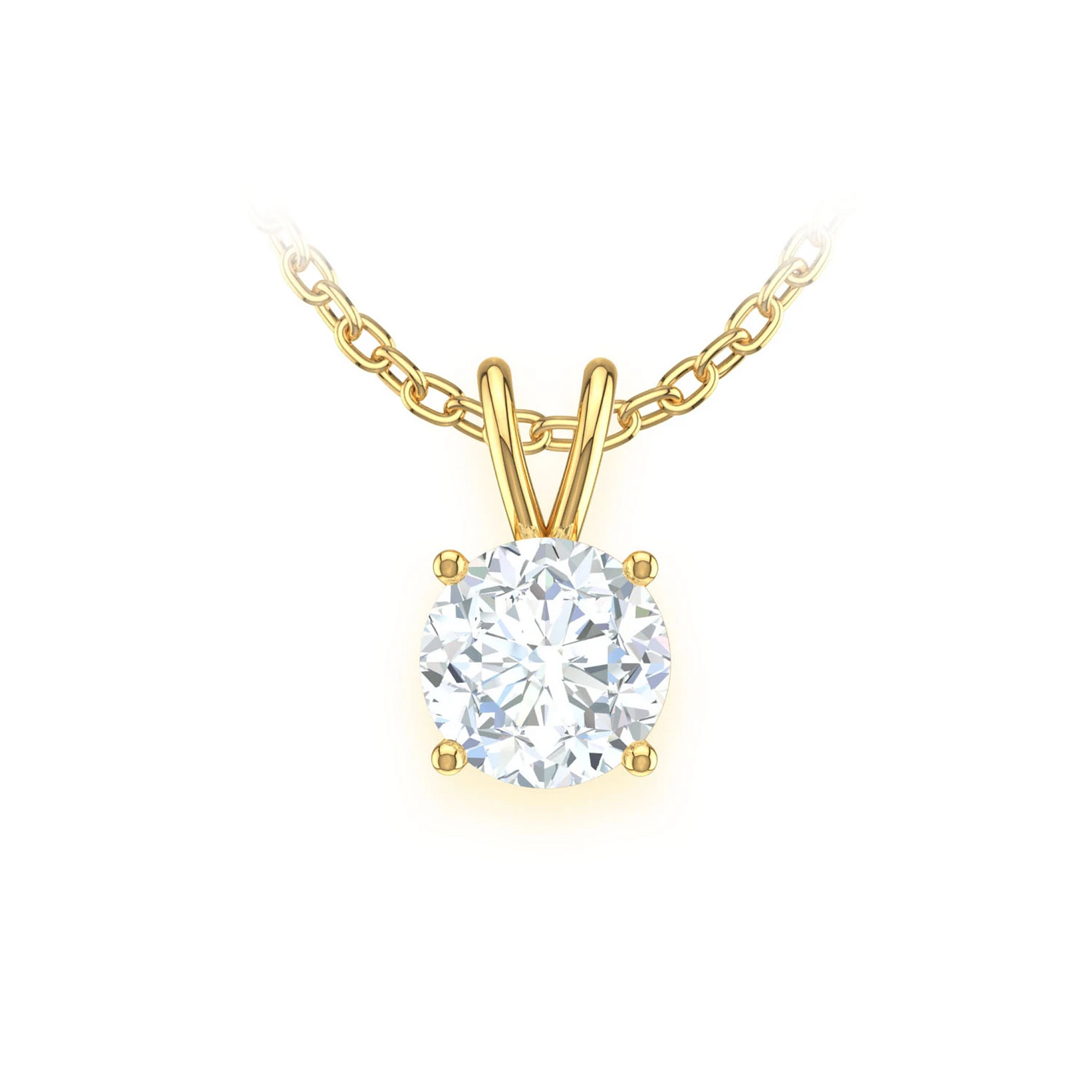 Round Solitaire Diamond Pendant in 14K yellow gold, Signature | 0.25ctw, front view