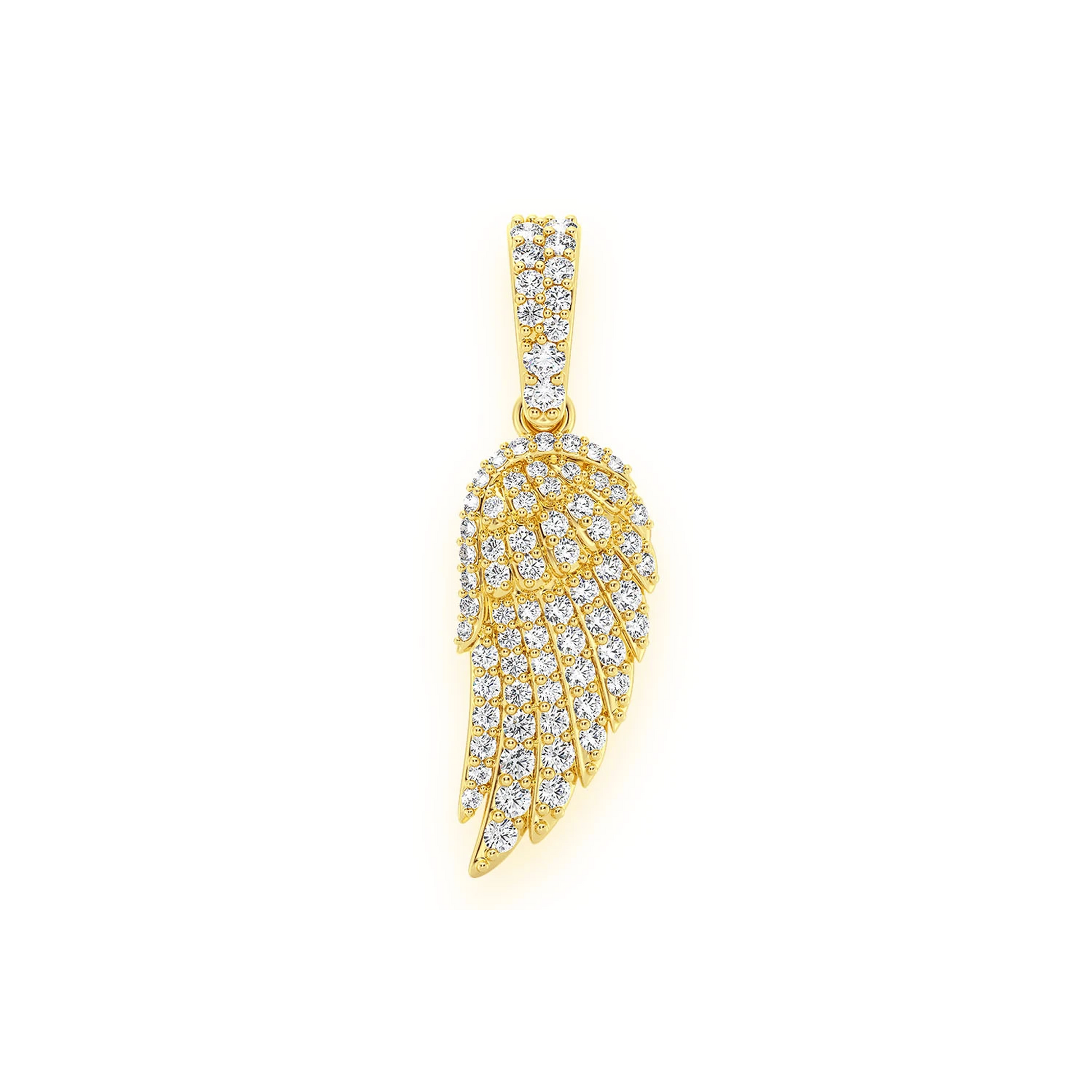Angel Wing Feather Diamond Pendant in 14K yellow gold, Signature | 0.45ctw, front view