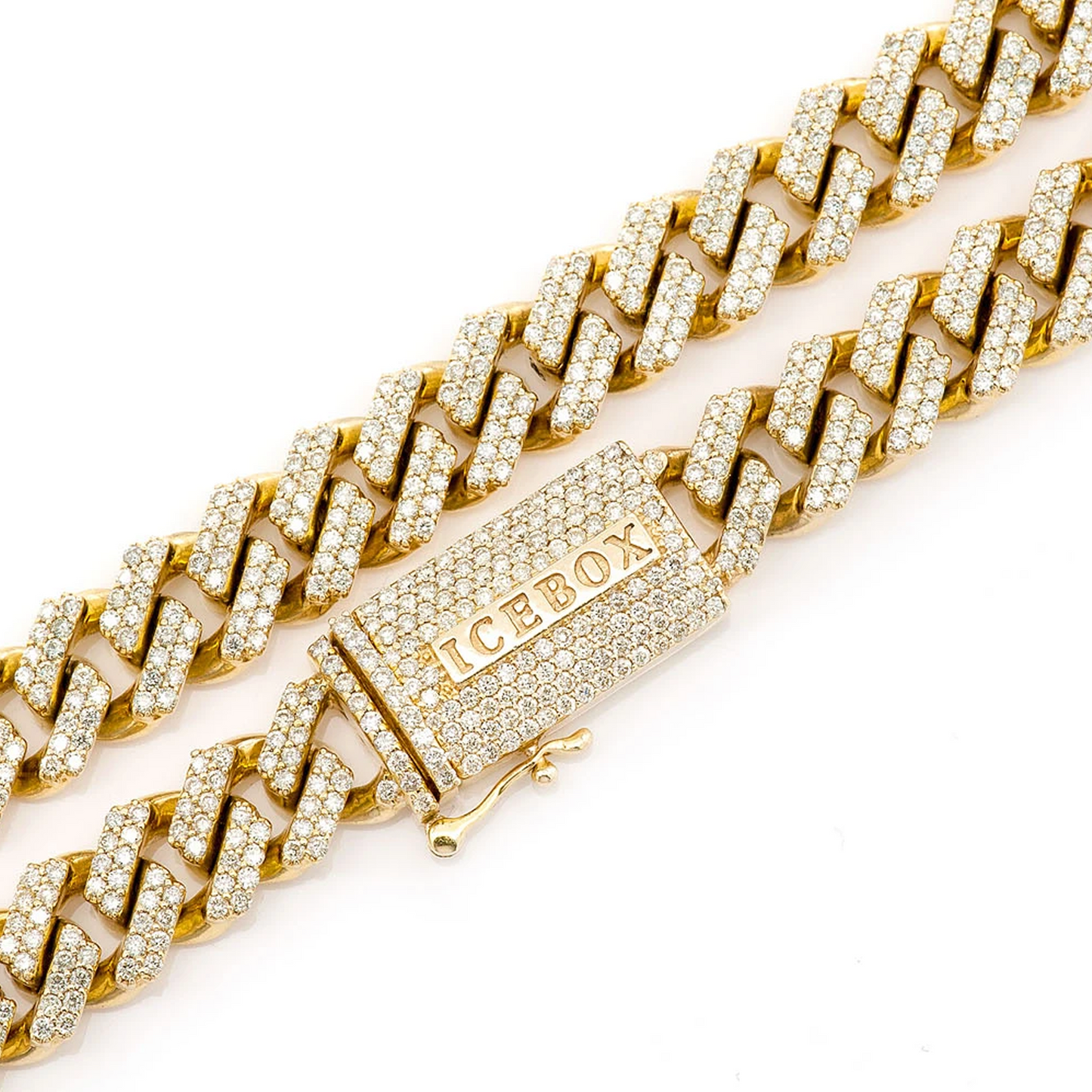 Raised Cuban Diamond Necklace in 14K yellow gold, 9mm / 13.00ctw width, detail view