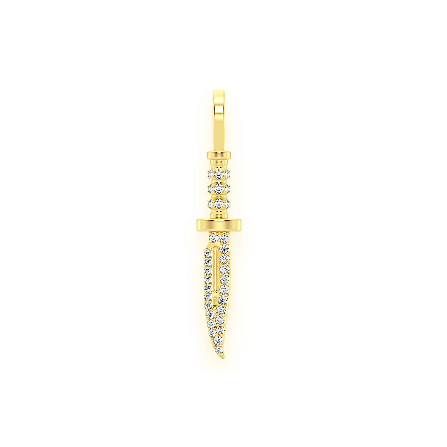 Combat Knife Diamond Pendant in 14K yellow gold, front view