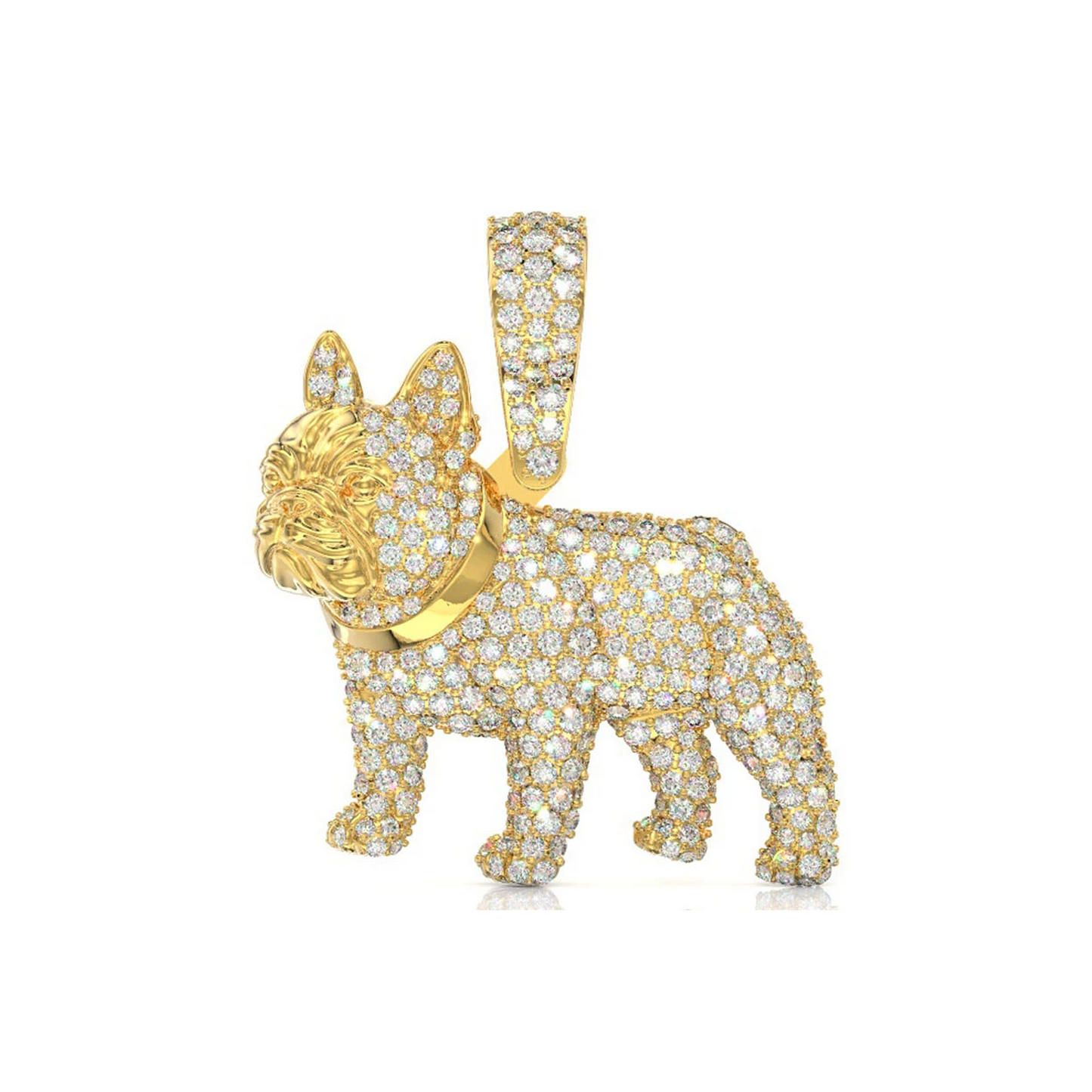French Bulldog Diamond Pendant in 14K yellow gold, Statement | 2.50ctw, front view