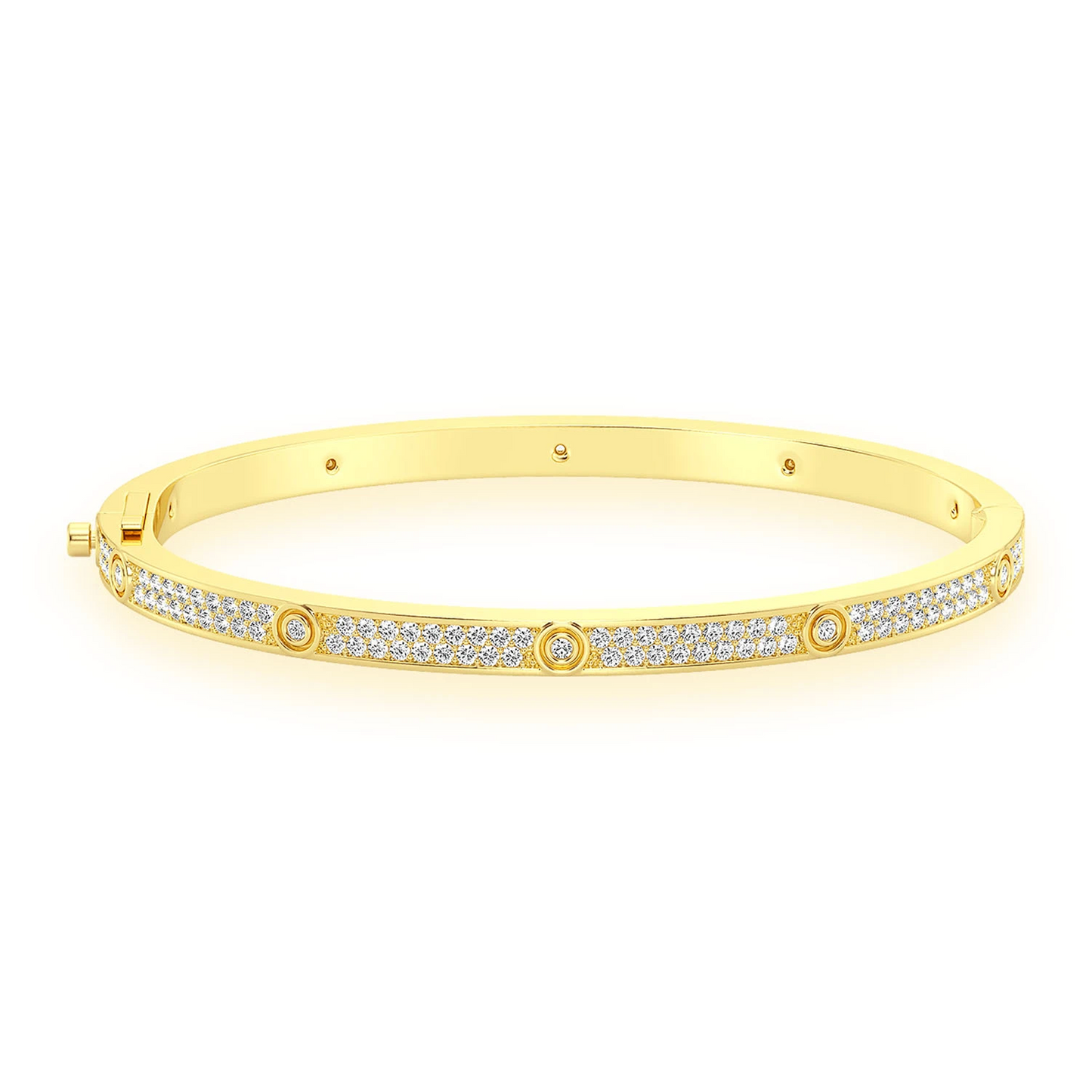 Thin Signature Eternity Diamond Bangle in 14K yellow gold, front view