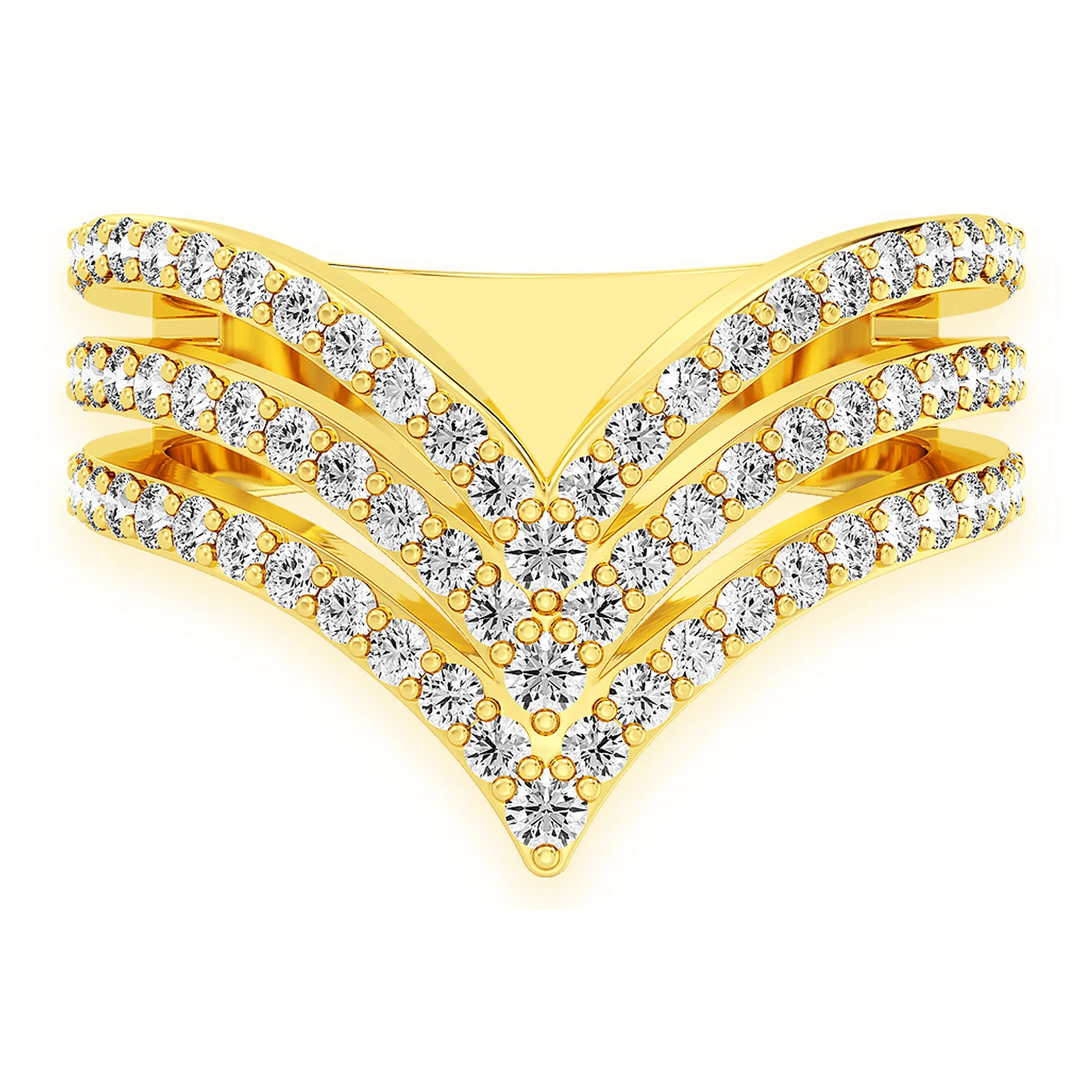 Triple Pointed V-Shaped Ring in 14K yellow gold, front view