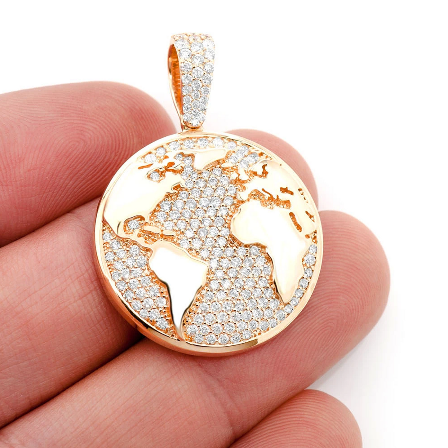 World Globe Diamond Pendant in 14K yellow gold, angled view