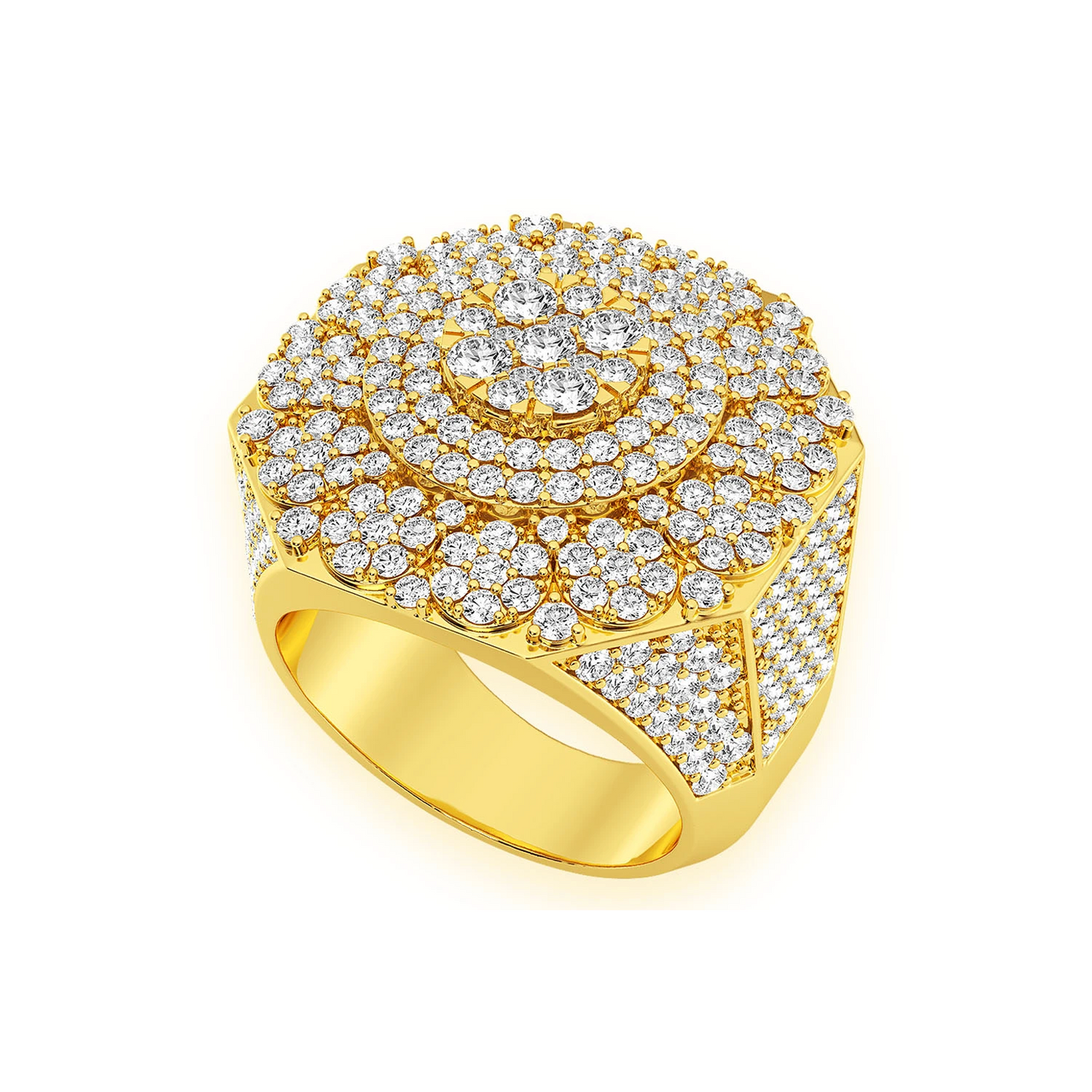 Multi Halo Diamond Signet Ring in 14K yellow gold, angled view