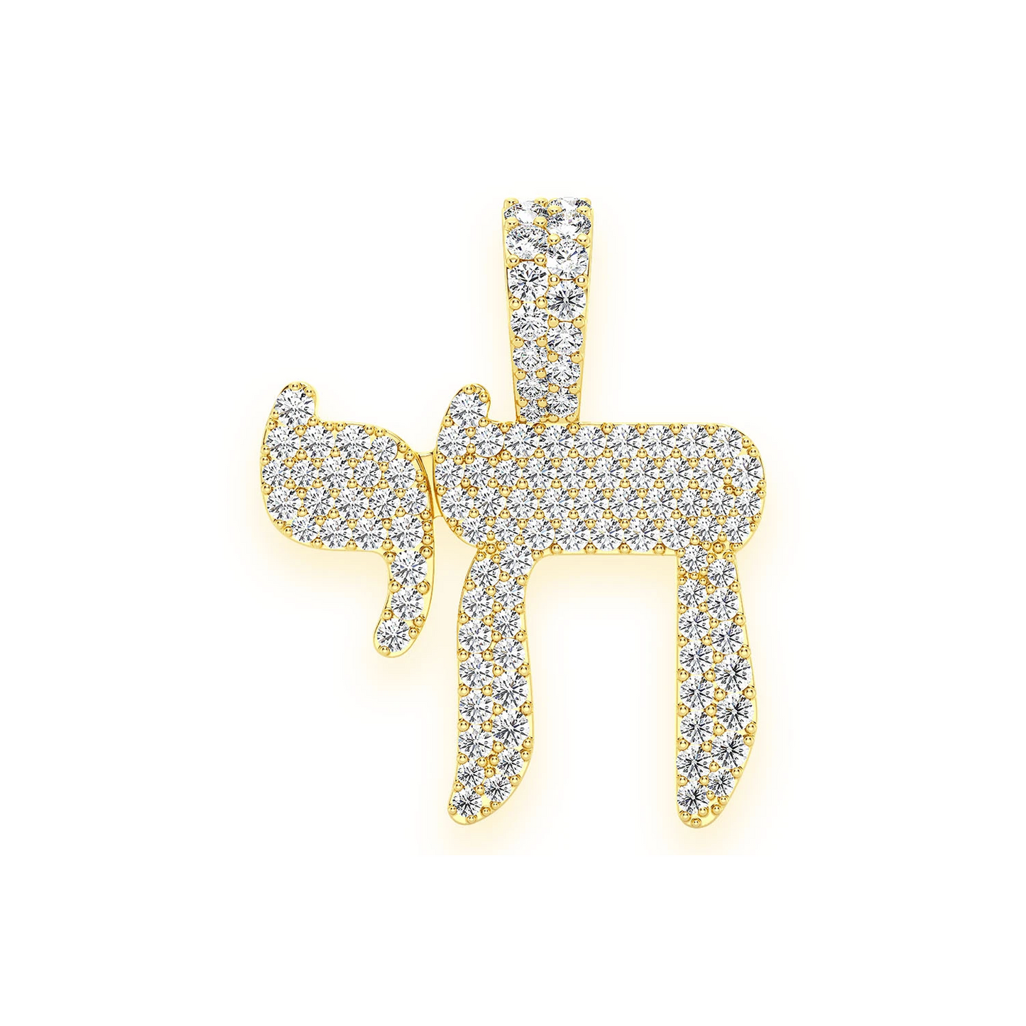 Chai Hebrew Pendant in 14K yellow gold, 0.75ctw, front view