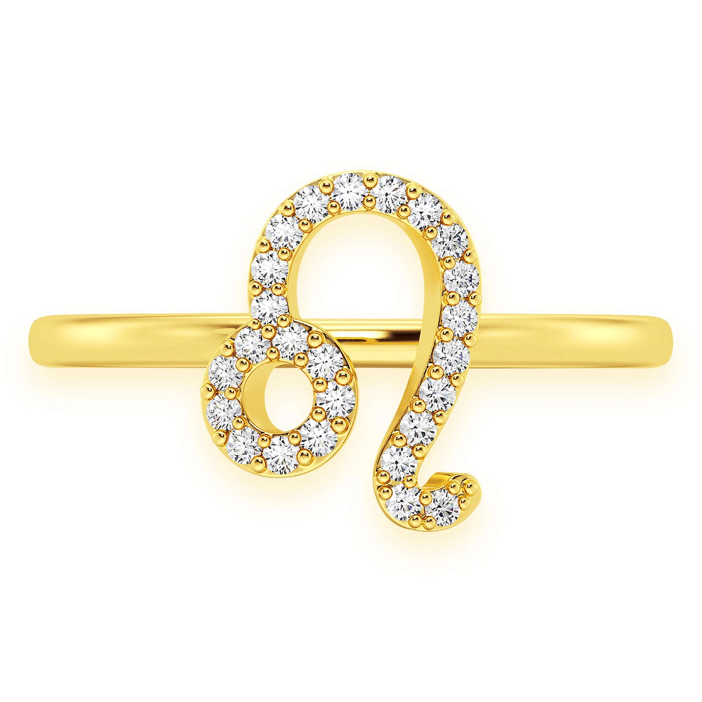 Zodiac Diamond Ring in 14K yellow gold, Leo design, front view
