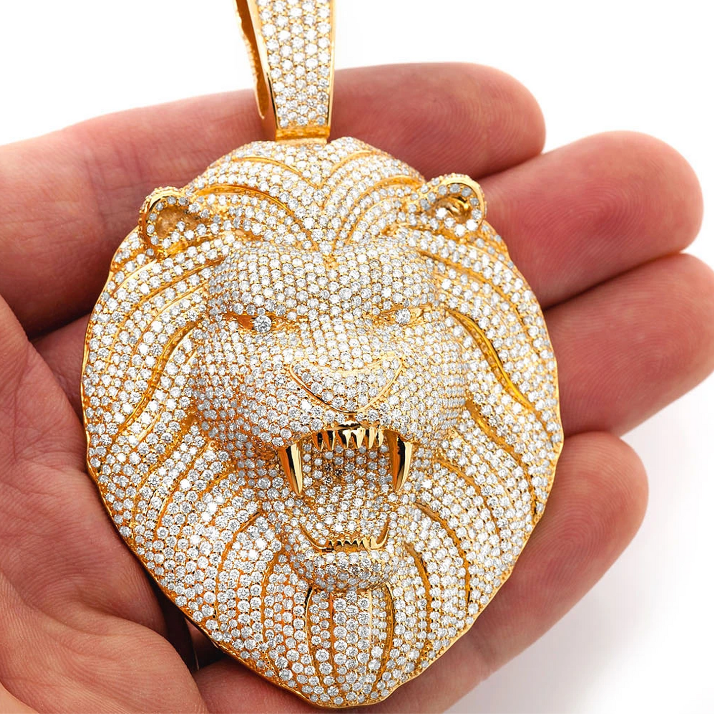 Roaring Lion Diamond Pendant in 14K yellow gold, Statement | 15.00ctw, angled view