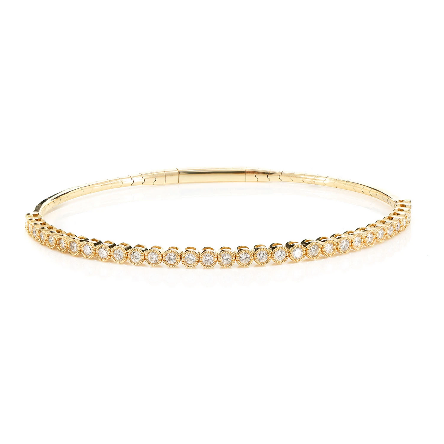 Milgrain Diamond Flex Bangle Bracelet in 14K yellow gold, front view