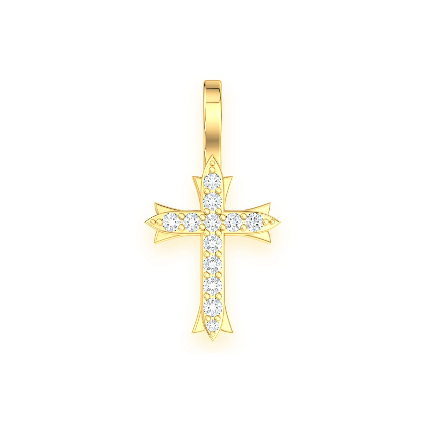 Triple Point Cross Pendant in 14K yellow gold, Set | 0.10ctw, front view