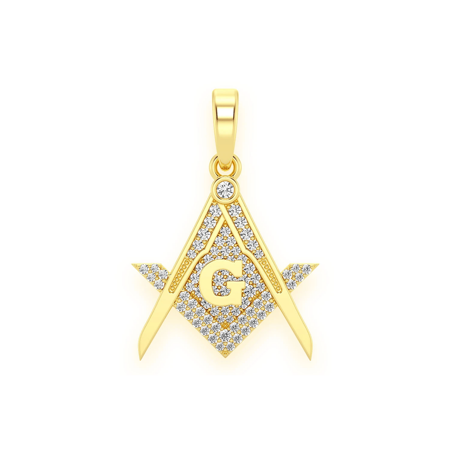 Masonic G Diamond Pendant in 14K yellow gold, front view
