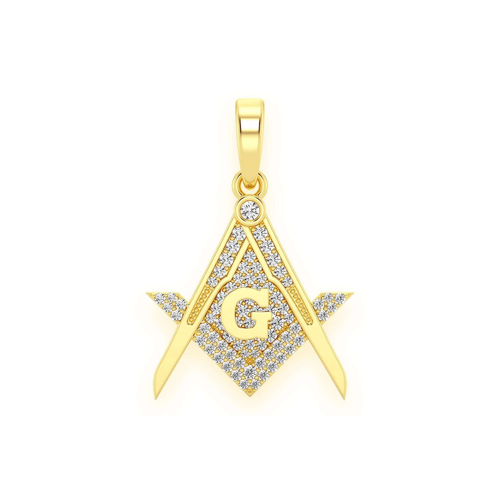 Masonic G Diamond Pendant in 14K yellow gold, front view