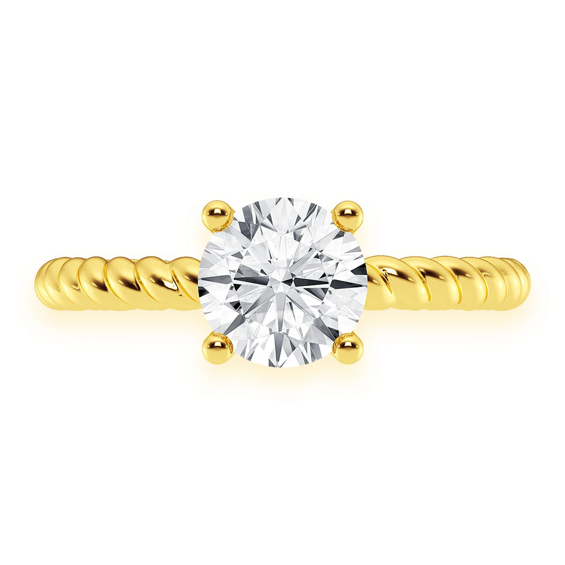 Twist Band Solitaire Diamond Ring in 14K yellow gold, front view
