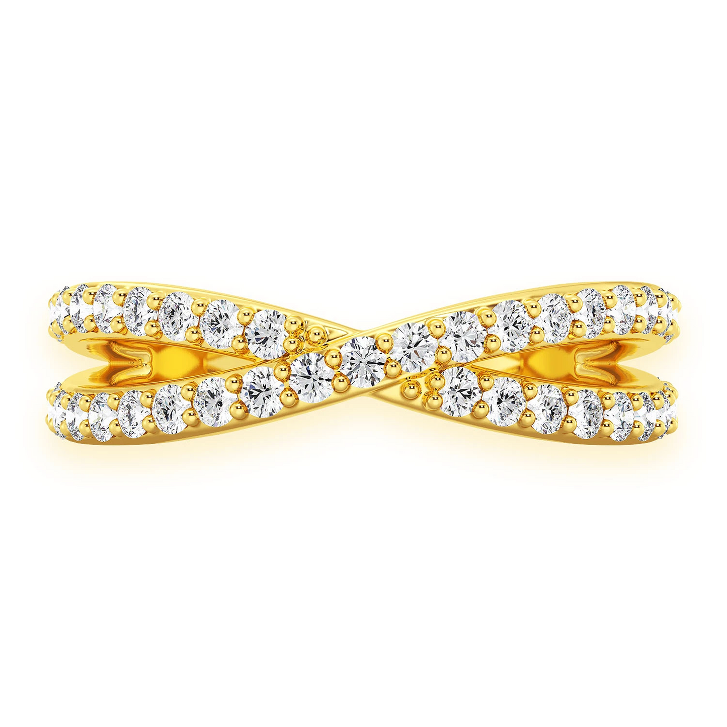 Infinity Crossover Diamond Band Ring in 14K yellow gold, front view