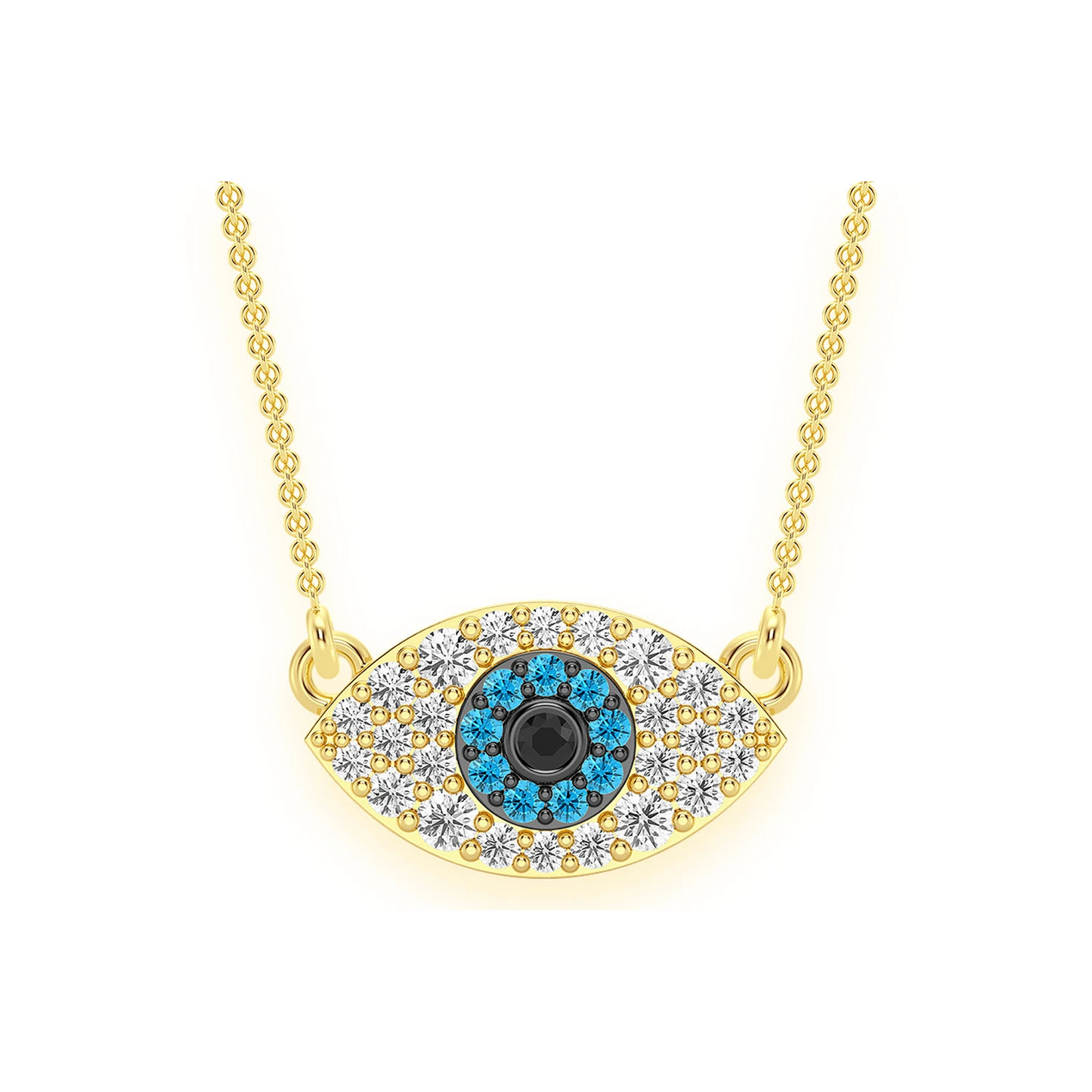 Evil Eye Diamond Necklace in 14K yellow gold, front view