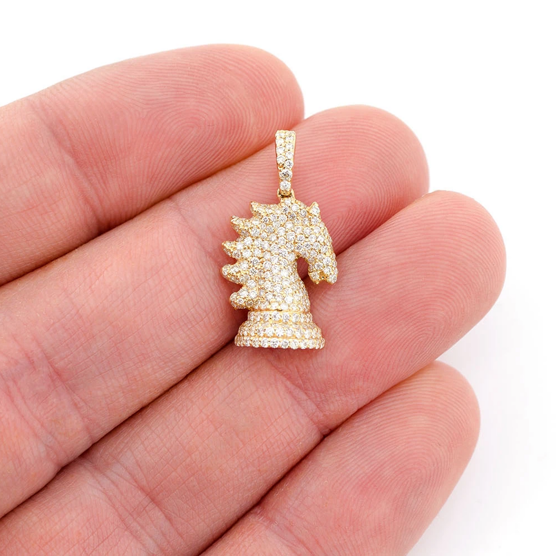 Knight Chess Piece Diamond Pendant in 14K yellow gold, angled view
