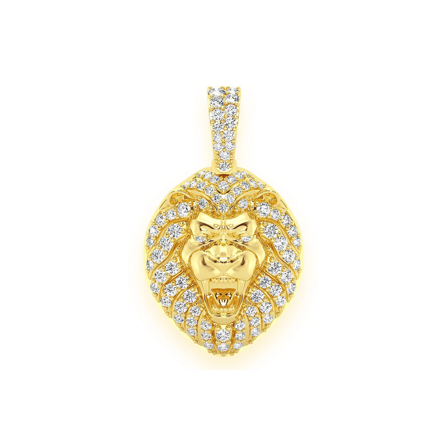 Lion Head Diamond Pendant in 14K yellow gold, Set | 0.50ctw, front view