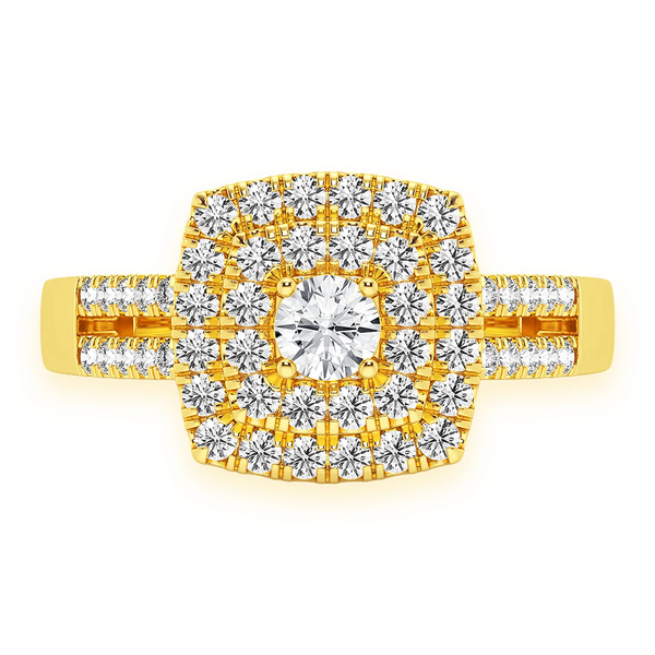 Princess Cut Double Halo Split Shank Ring