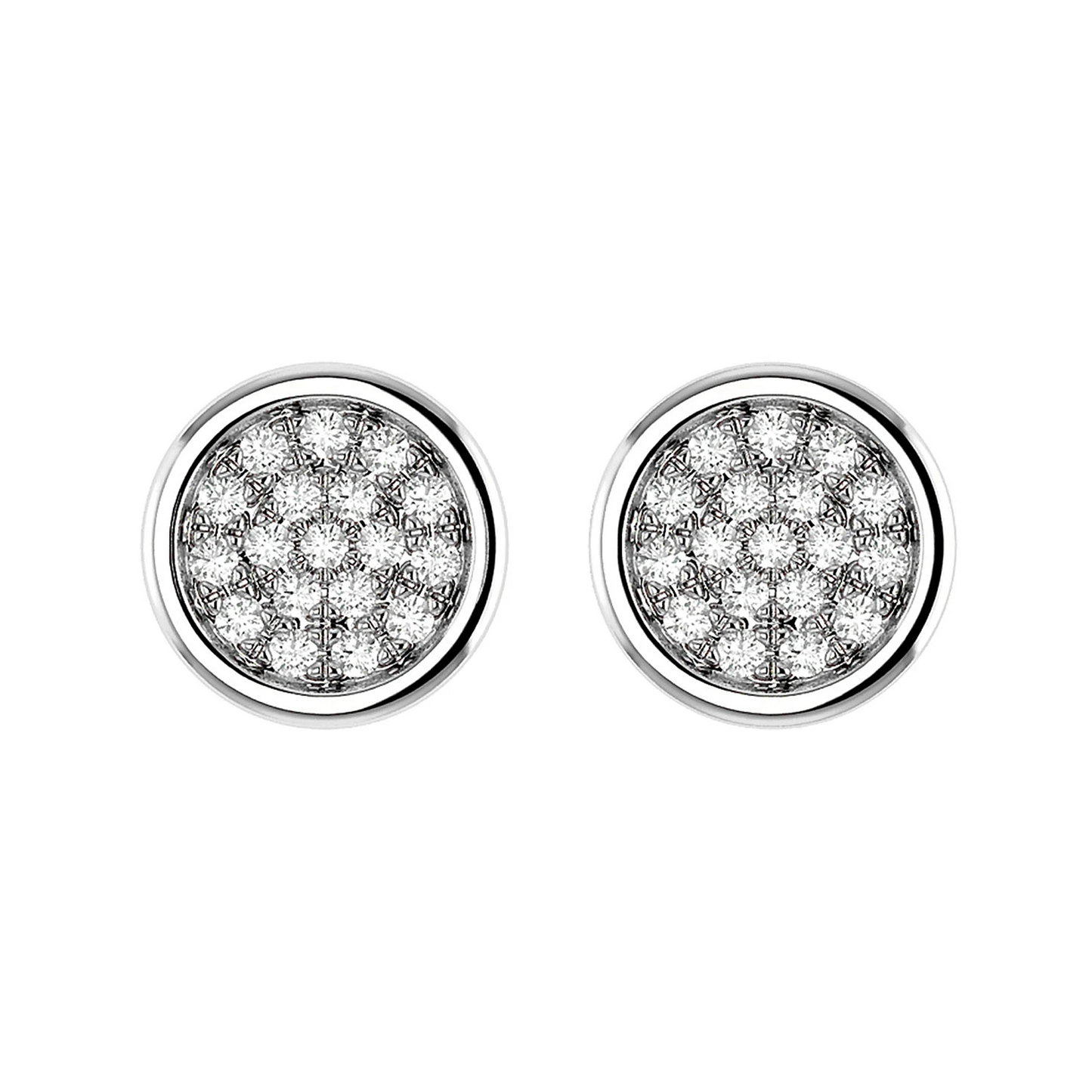 Bezel Cluster Diamond Stud Earrings in 14K white gold, front view