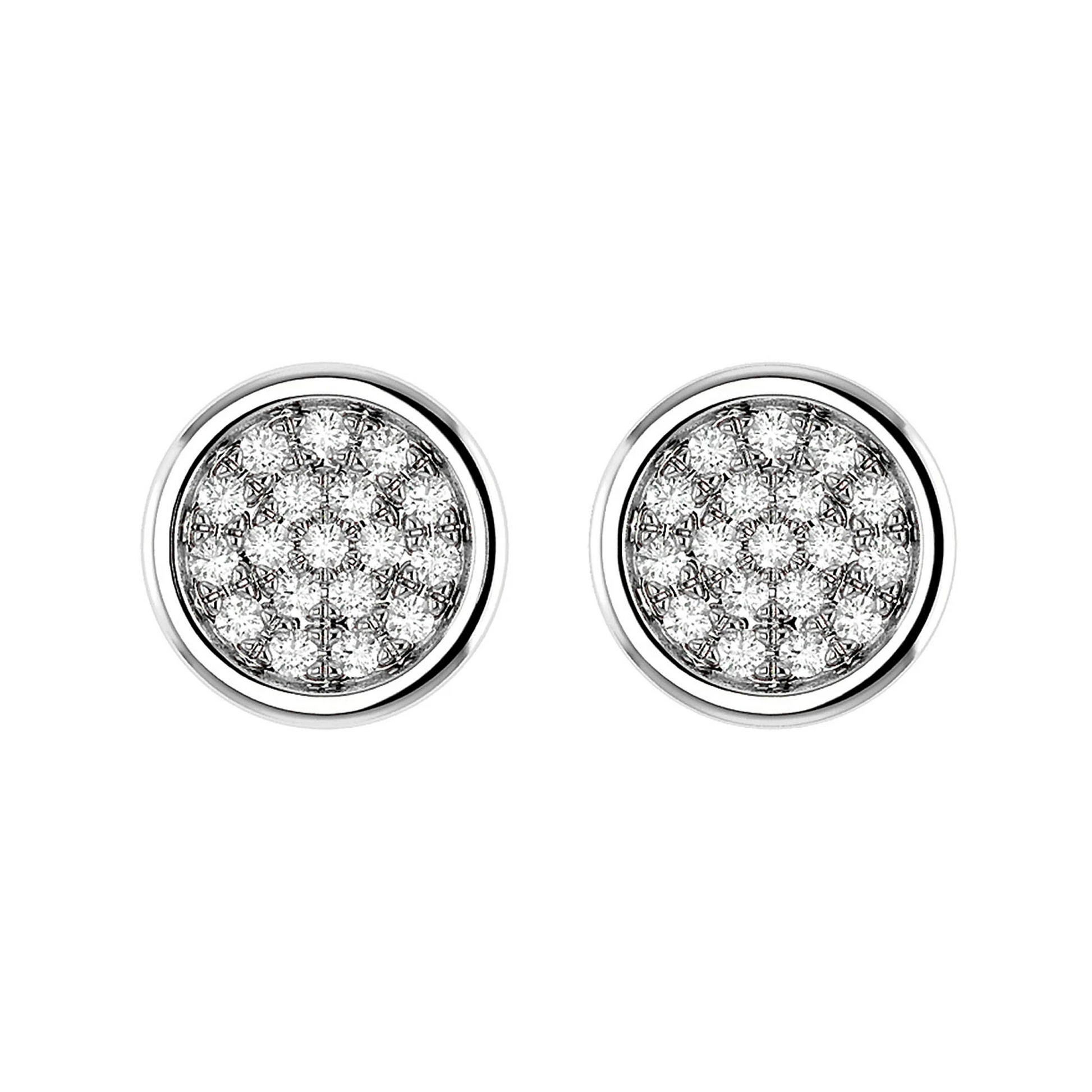 Bezel Cluster Diamond Stud Earrings in 14K white gold, front view