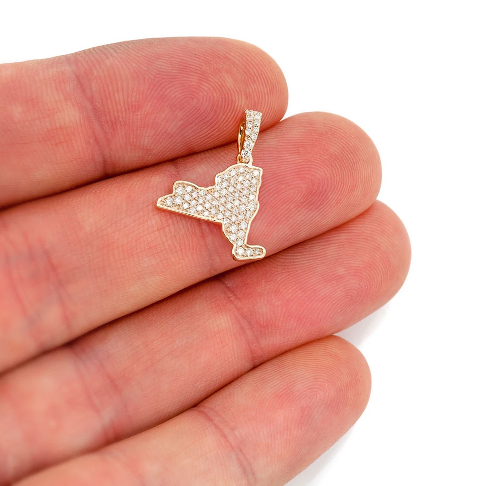 US State Diamond Pendant in 14K yellow gold, New York design, angled view