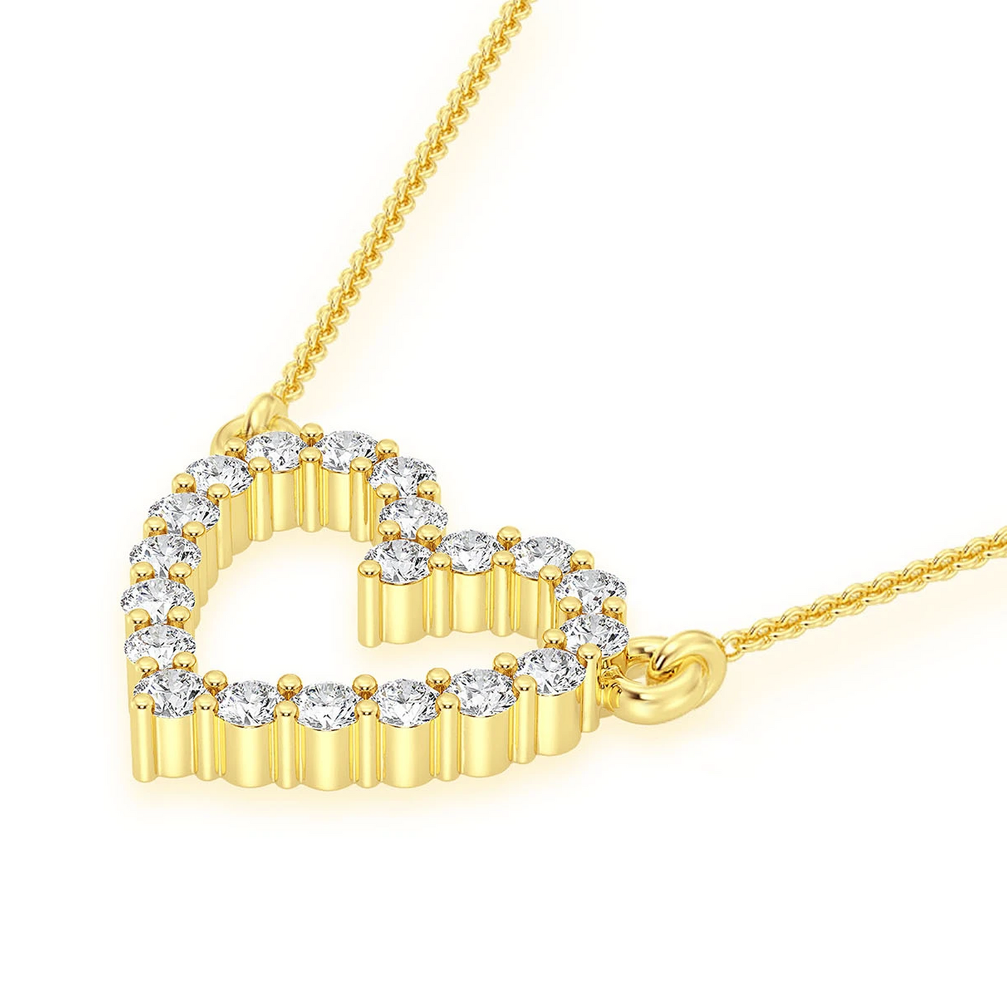 Open Heart Diamond Pendant Necklace in 14K yellow gold, detail view