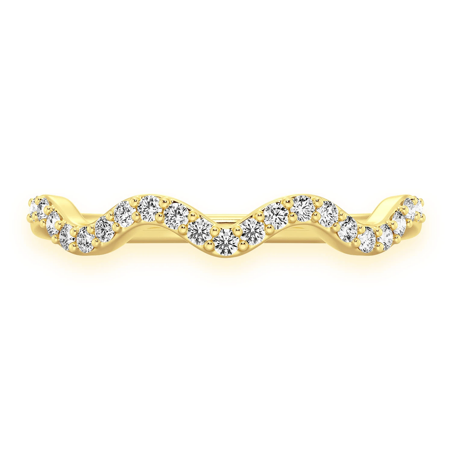 Wavy Diamond Ring in 14K yellow gold, front view