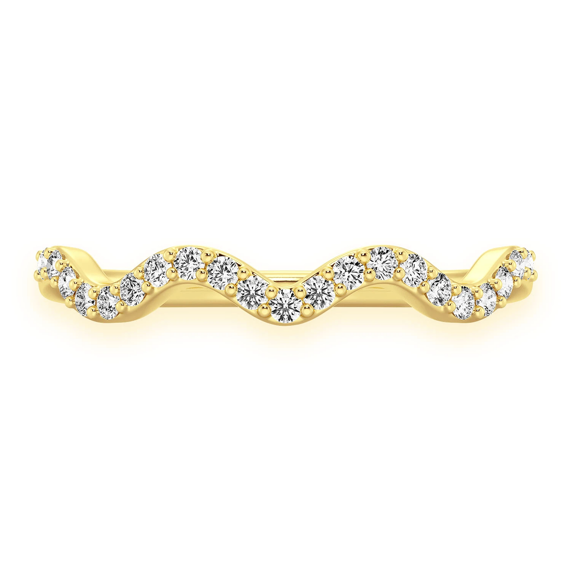 Wavy Diamond Ring in 14K yellow gold, front view