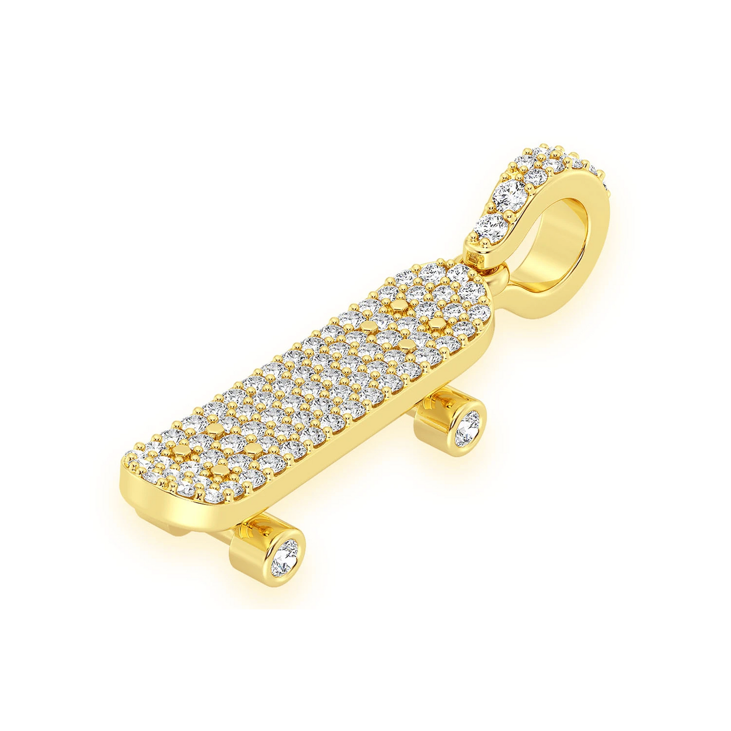 Skateboard Diamond Pendant in 14K yellow gold, angled view