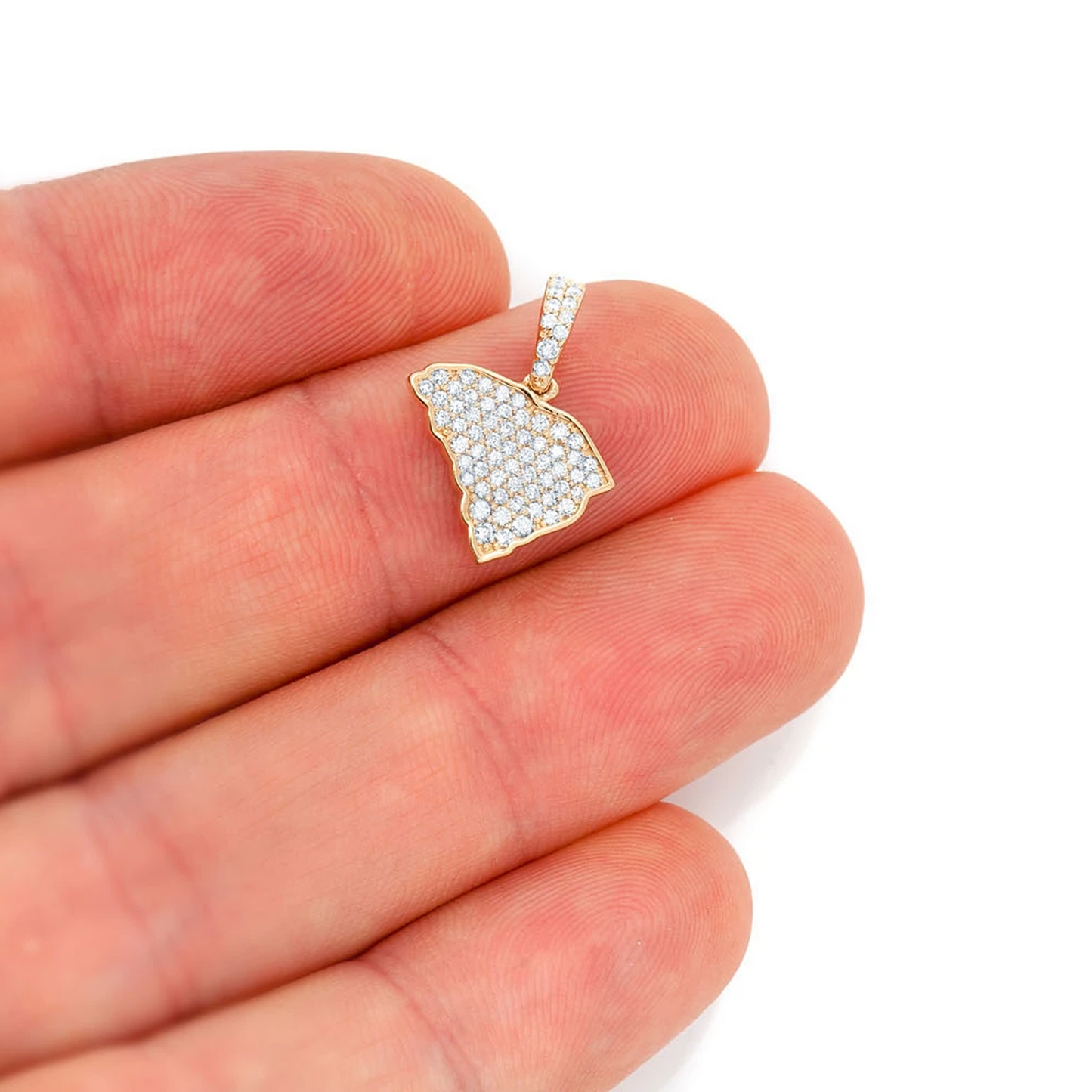 US State Diamond Pendant in 14K yellow gold, South Carolina design, angled view