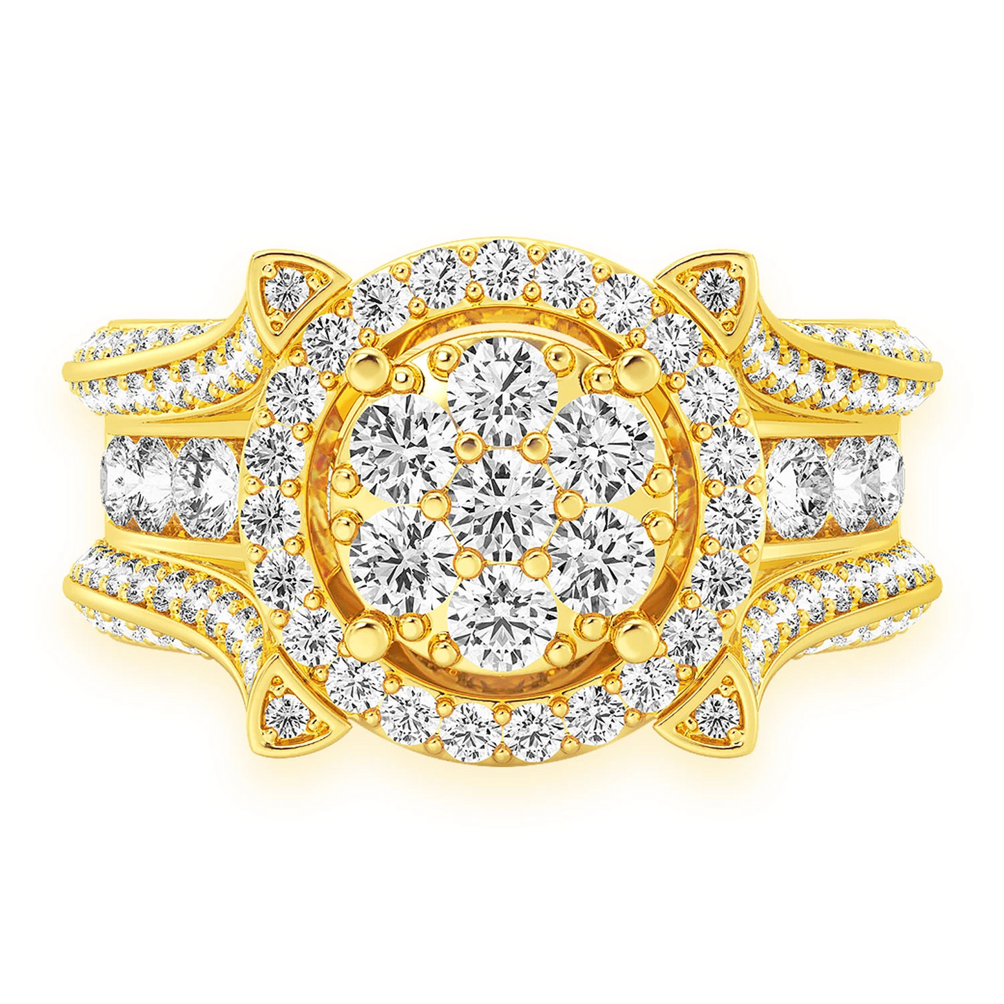 Mosaic Cluster Diamond Ring in 14K yellow gold, front view